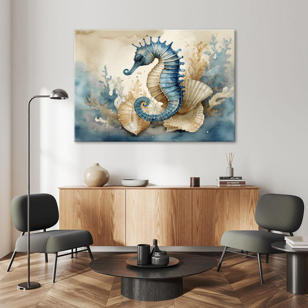Canvasbillede, søhest blå