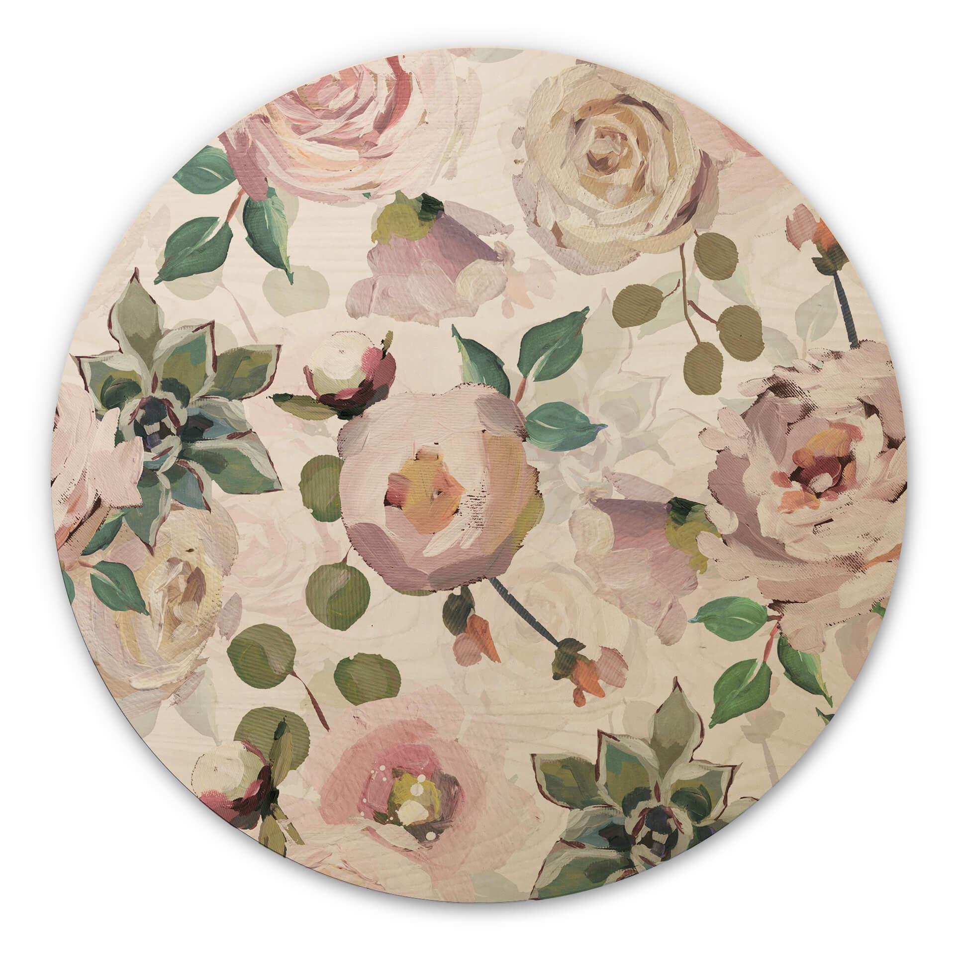 Træbillede UN Designs - Blomster i kunstnerisk stil - rund