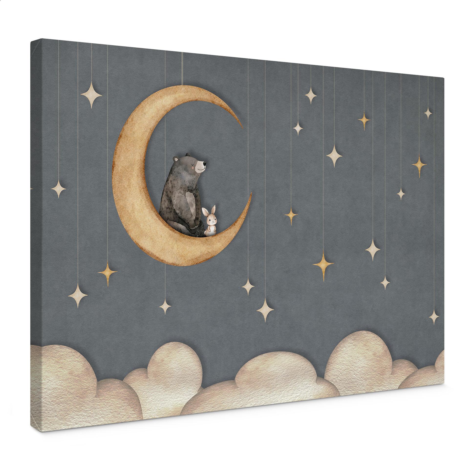 Stampa su tela Lepre e Orso sulla Luna - Oliver Robins