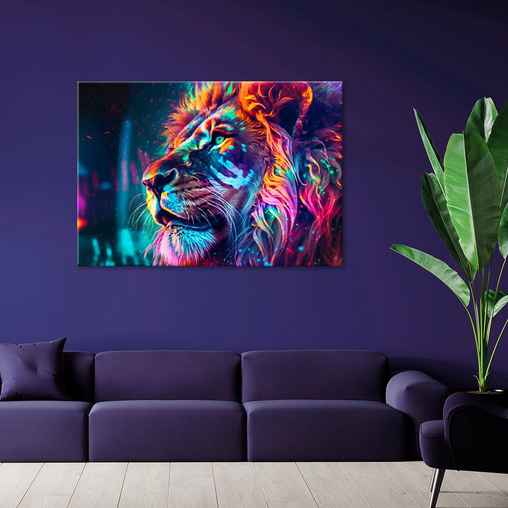 Lærred Print Neon Animal Lion Ai
