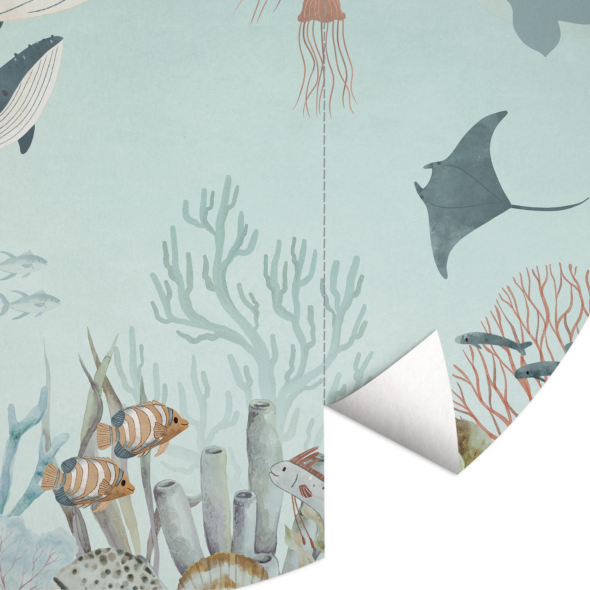 Fotobehang voor kinderkamer - Onderwateravontuur met zeedieren - Oliver Robins - Rond - vliesbehang/