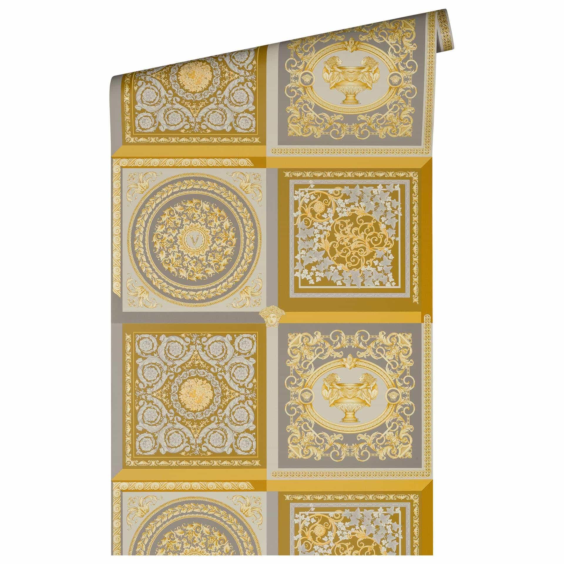 Versace vinranke tapet i guld og sølv non-woven tapet barok look design