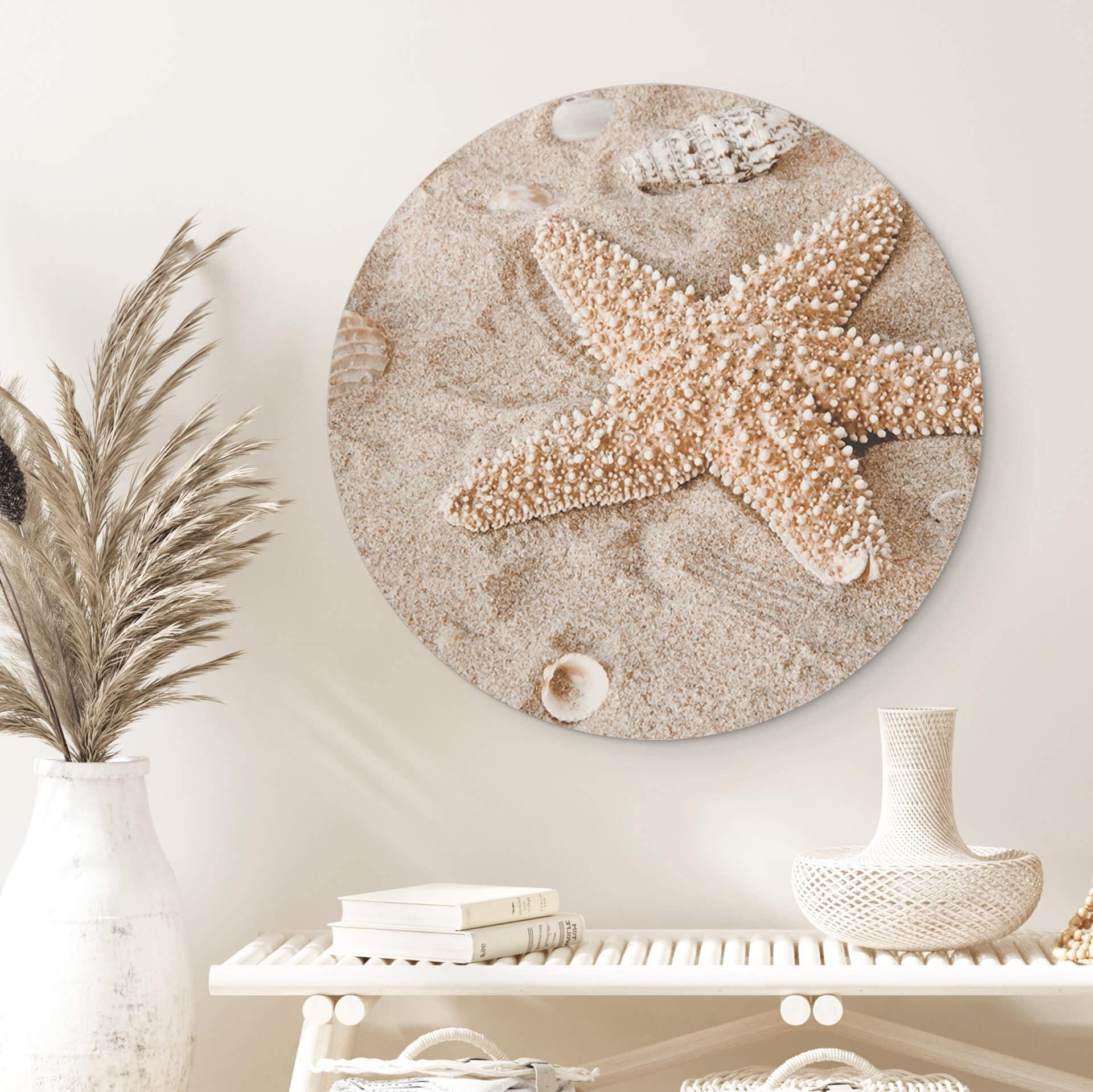Wandbild Sternfisch im goldenen Strand - Alu-Dibond Rund