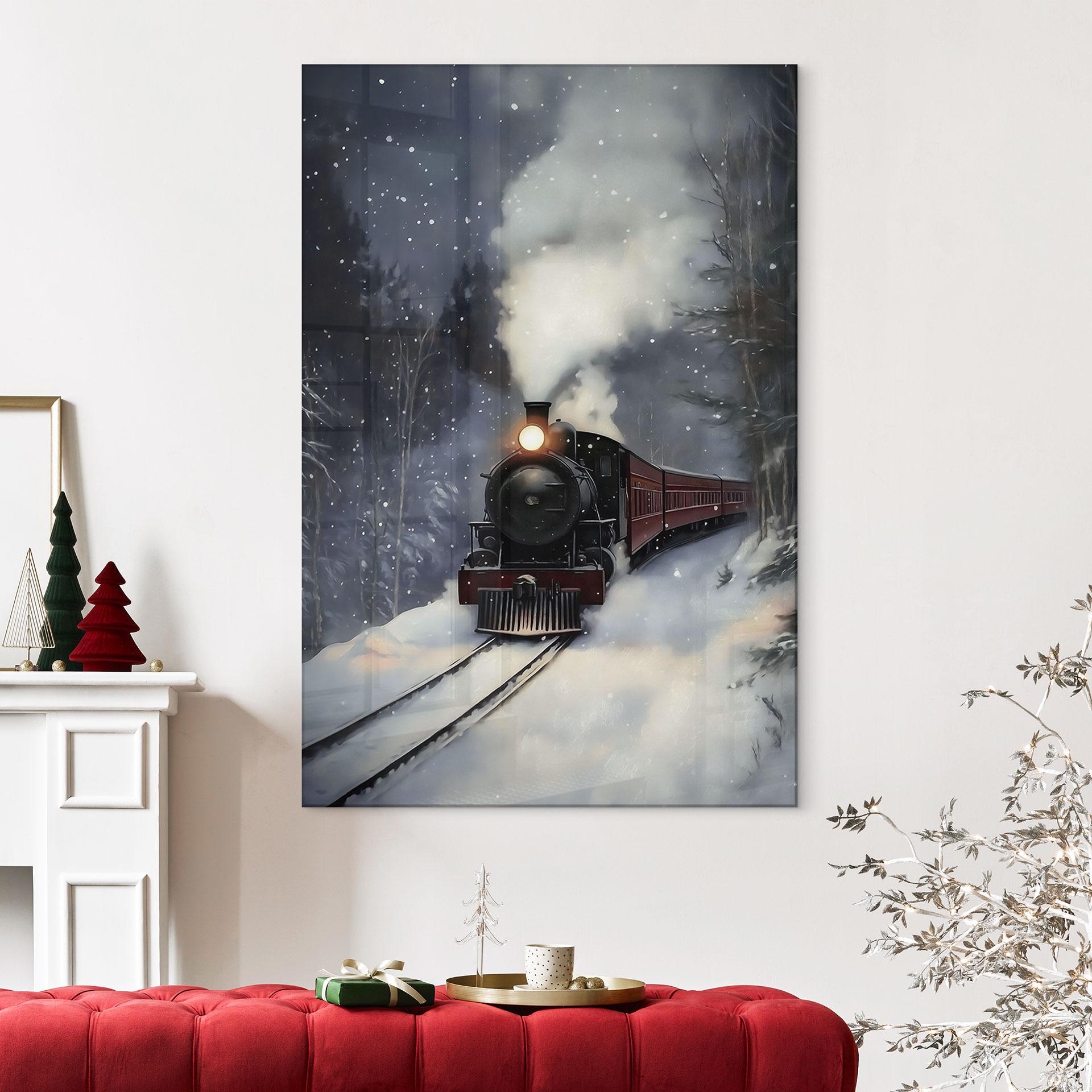 Acrylglasbild Dampflok im verschneiten Wald - Melloi Art Prints