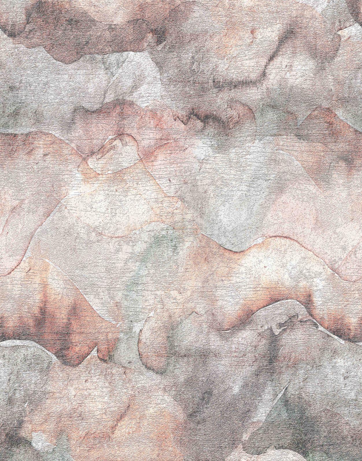 Fototapet med motiv af akvarelbjerge i pastel med tågeeffekt 2,7 x 2,12 m