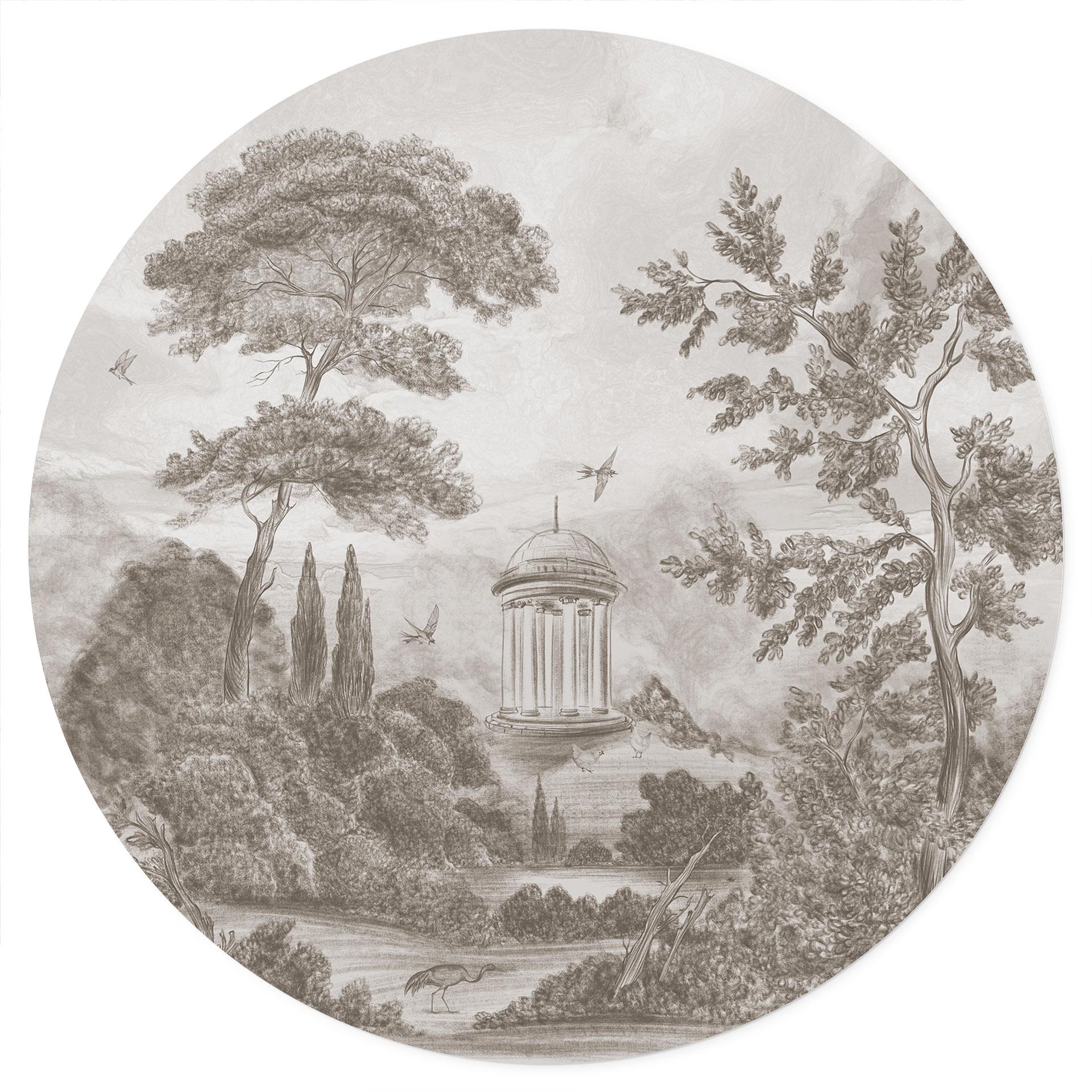 Wandtattoo Landschaft mit Gartenlandschaft in Beige - Ms Tiff - Rund