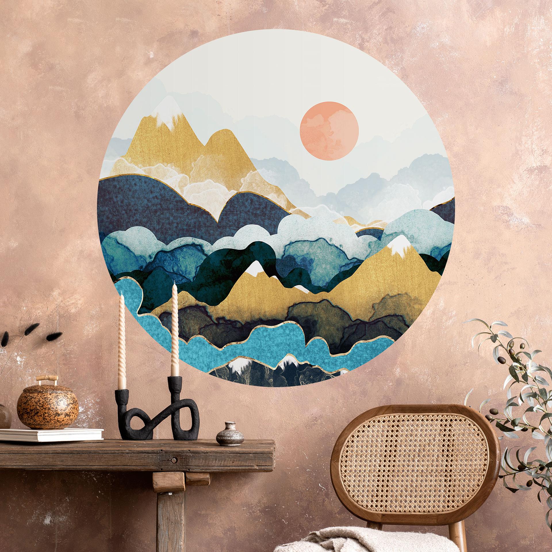 Wallsticker bjergtop over skyerne - SpaceFrog Designs - Rund