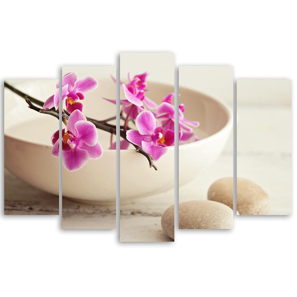 5 stykke lærredsprint, Orchid Bowl Flowers Beige