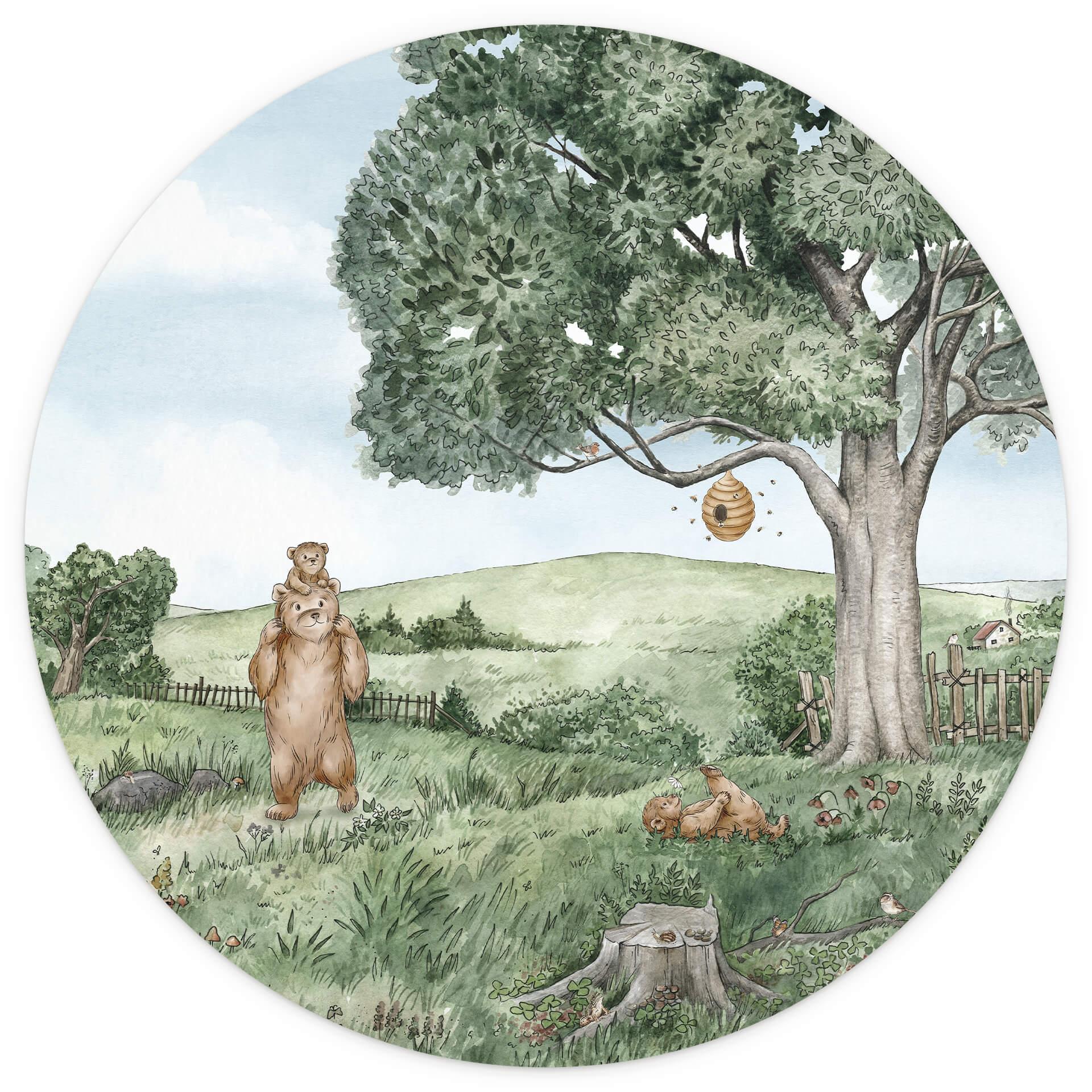 Kinderzimmer Fototapete Kikki Belle - Bären und Bienen - Rund - Selbstklebend/Vlies