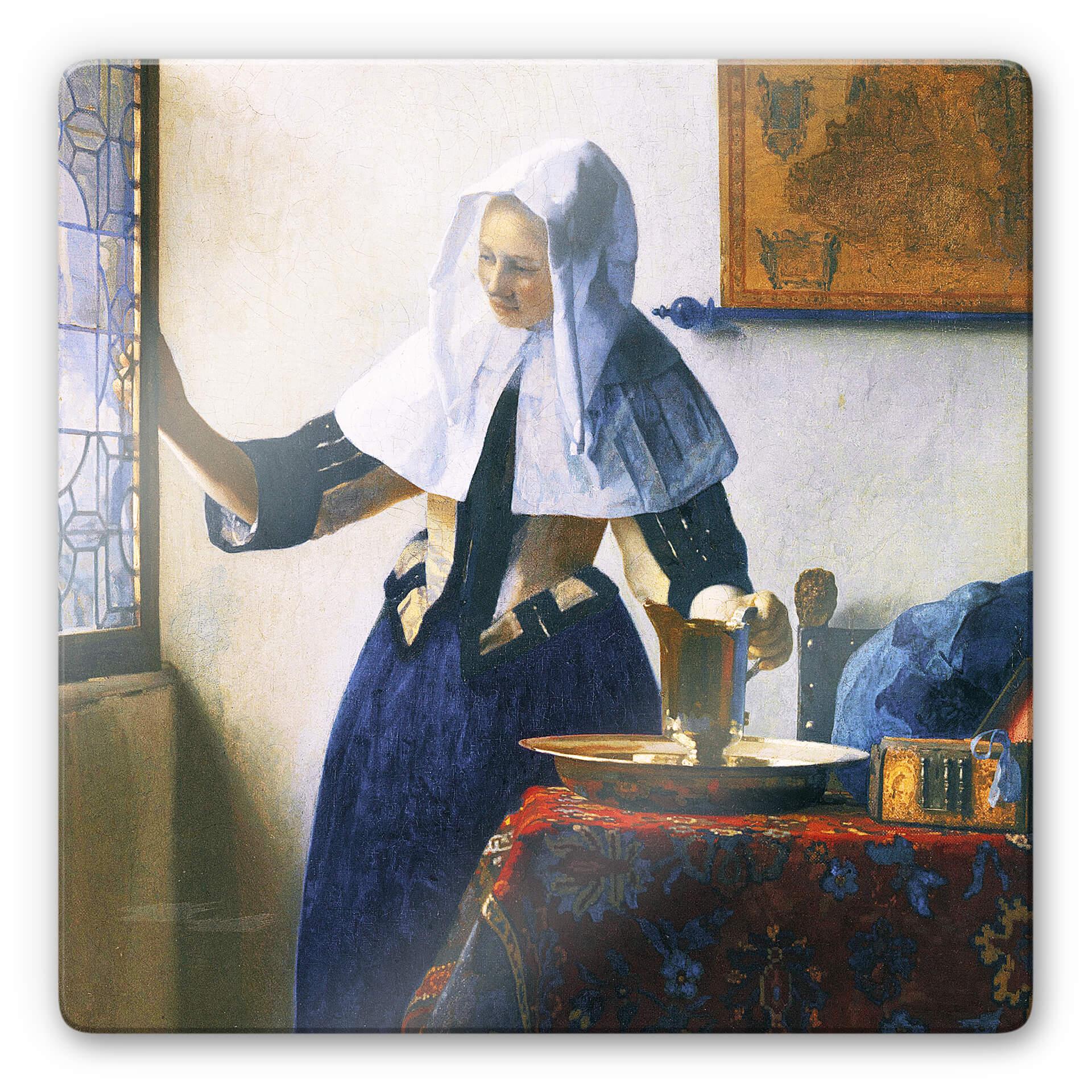 Glasschilderij Vermeer - Vrouw met Waterkan