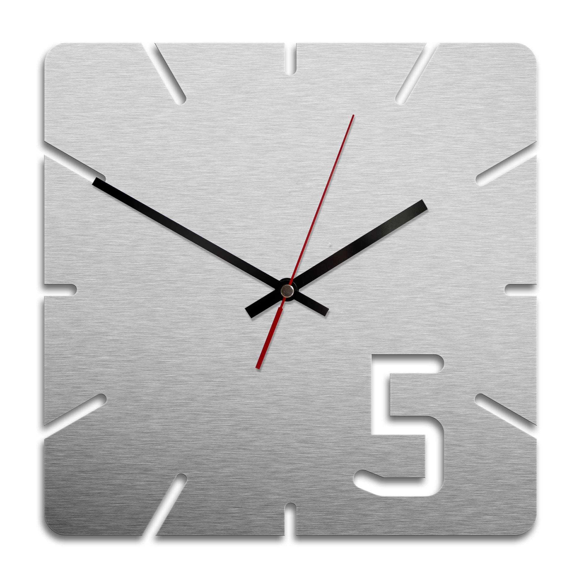 Horloge murale en Alu-Dibond - Argenté - Cinq