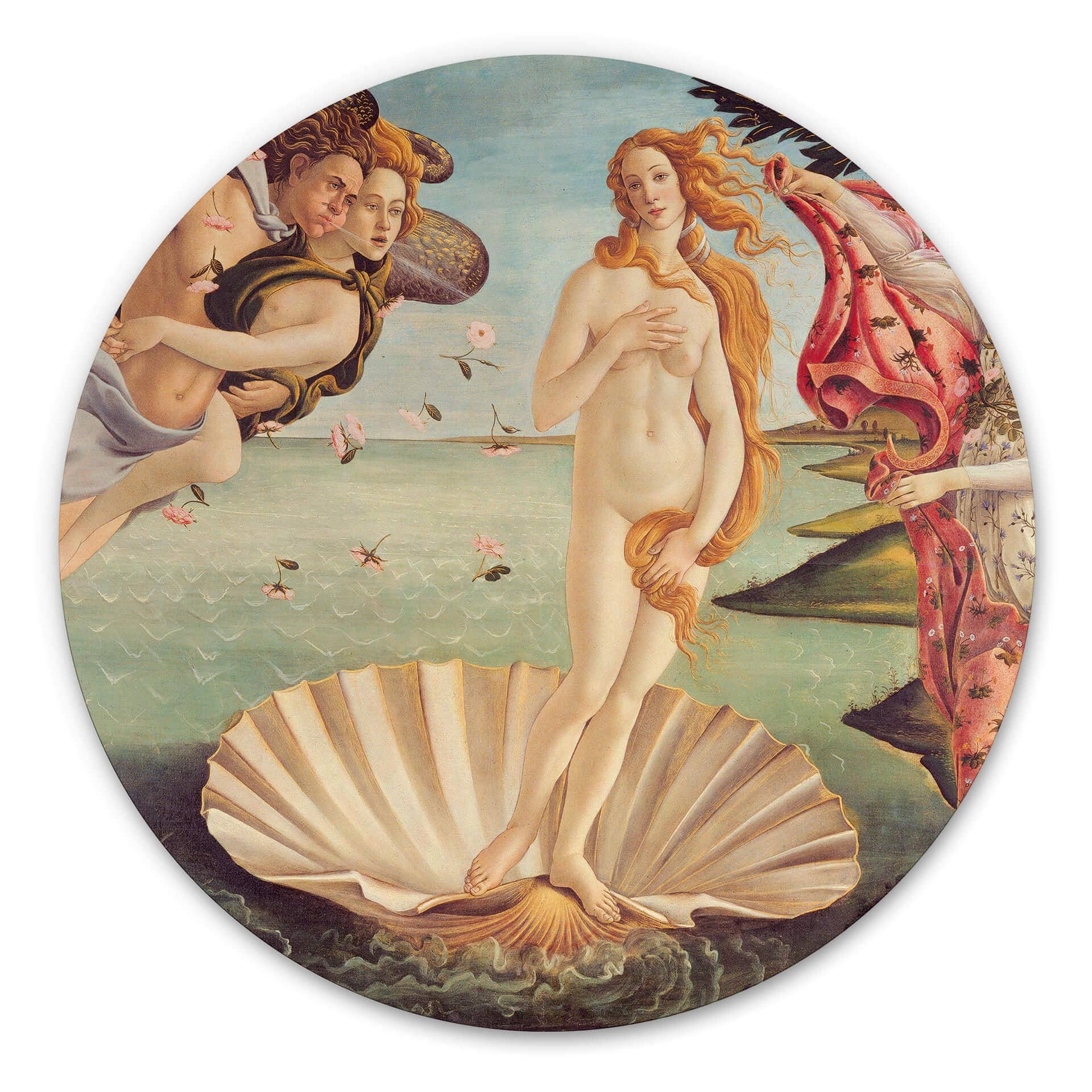 Tableau sur alu-Dibond rond Botticelli - Geburt der Venus