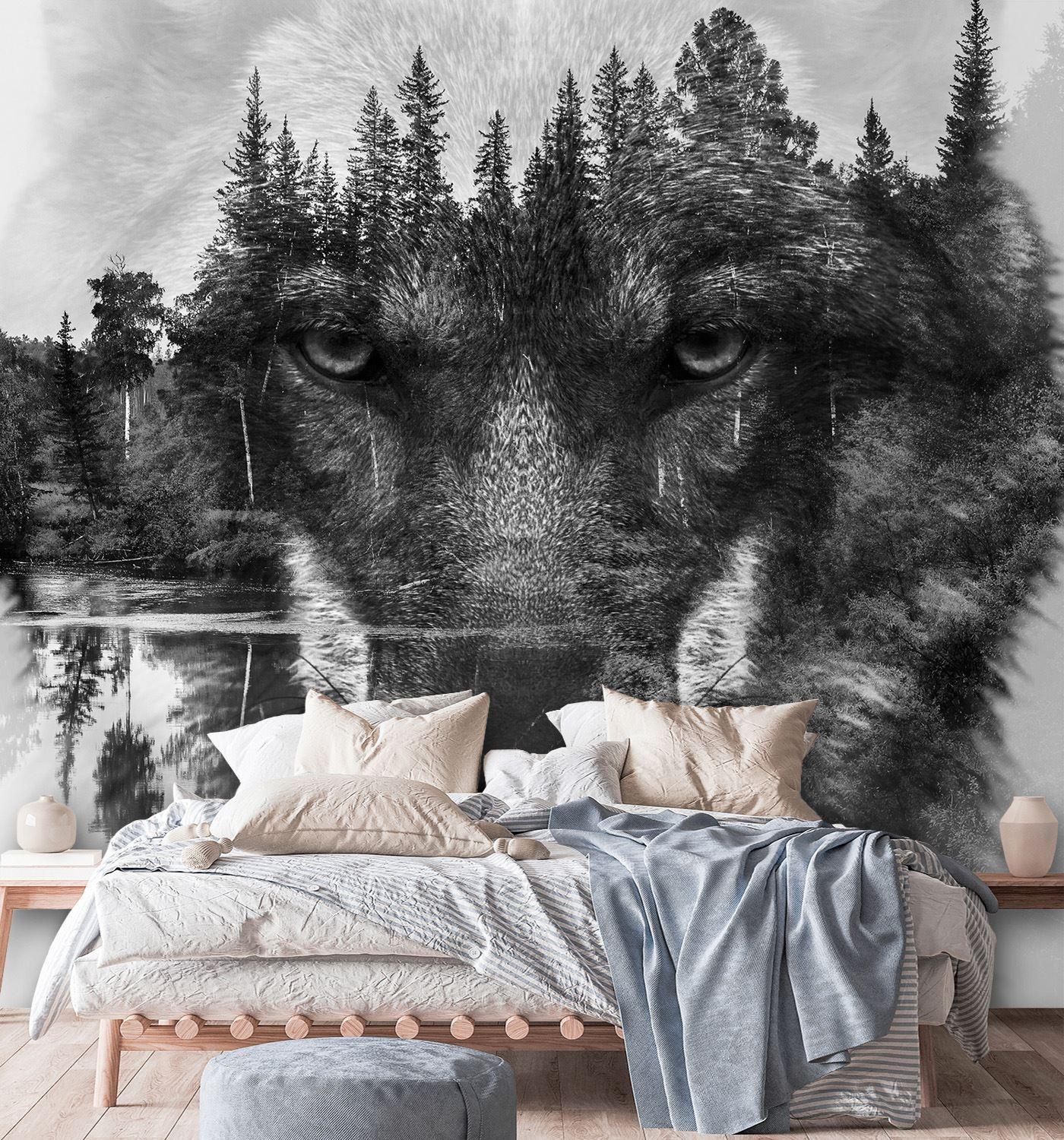 Fototapete, Wolf Wald im Nebel Natur Tiere