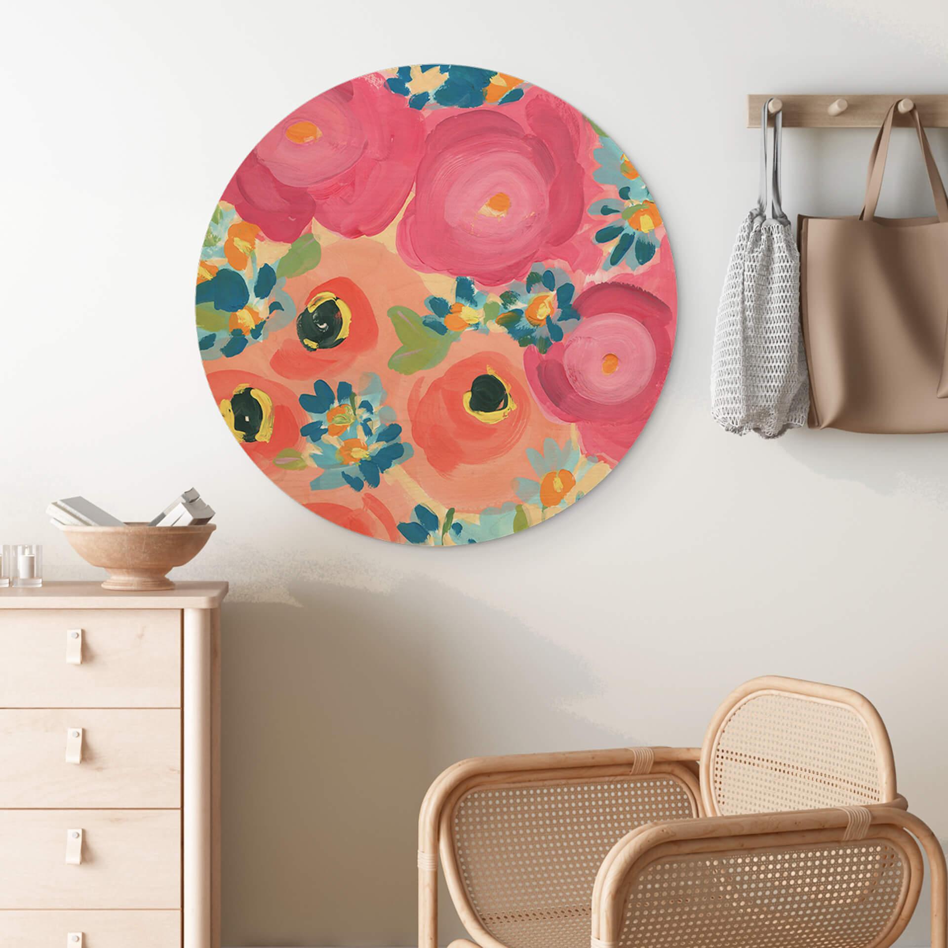 Billede af træ Zwara - Illustrerede roser og koralanemoner - Rund