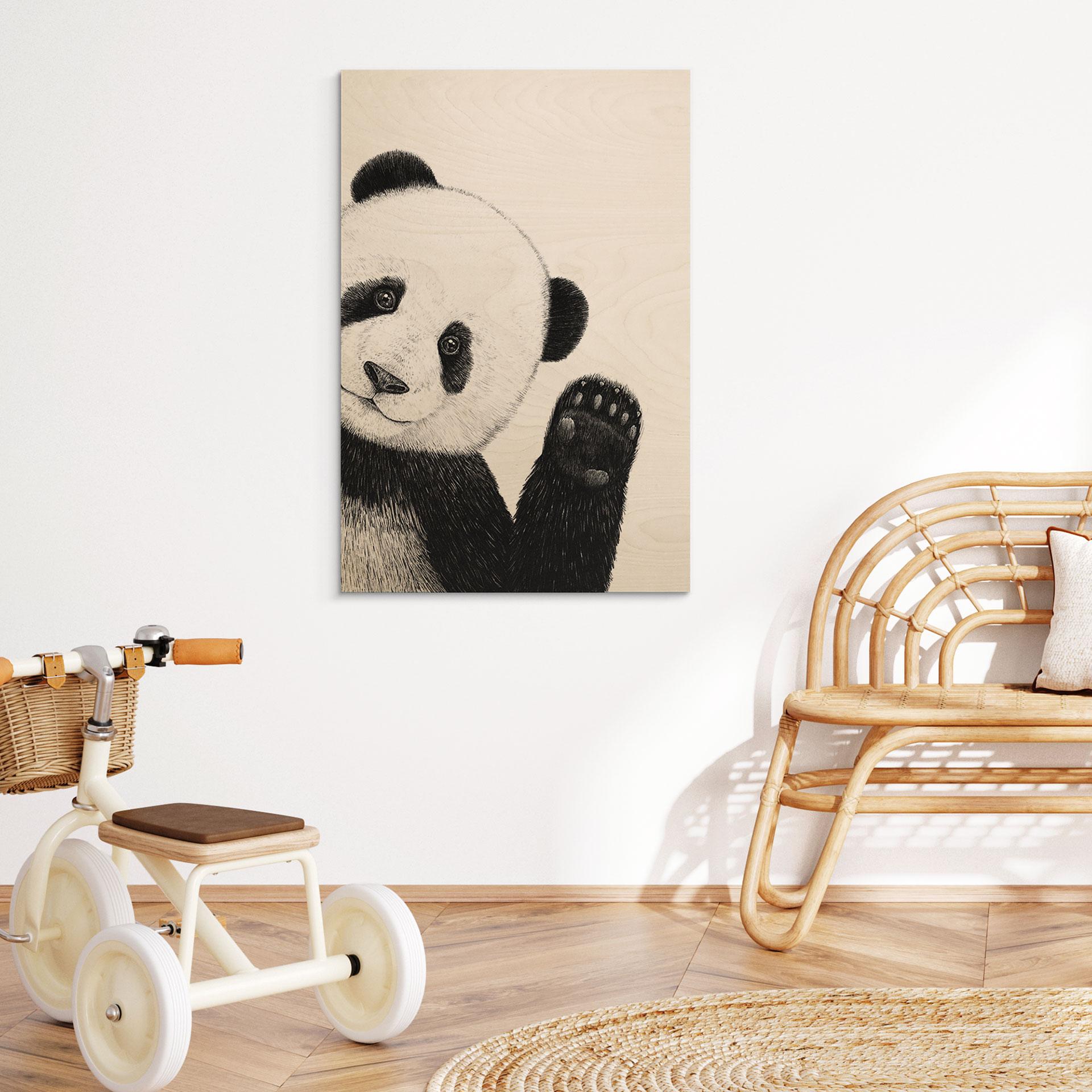 Træbillede Vinkende panda - Korenkova