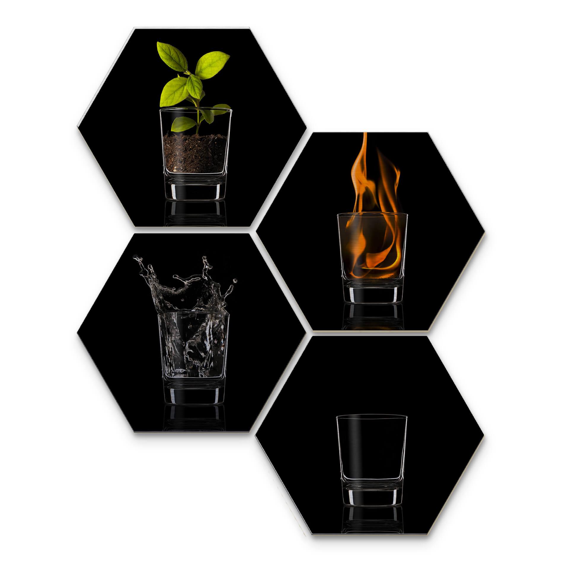 Hexagon alu-dibond zilver effect - Vier Elementen