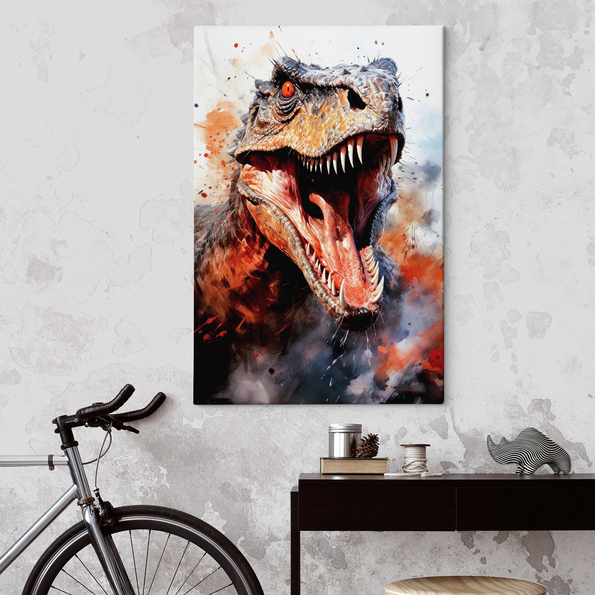 Canvas schilderij T-Rex: Het wilde gezicht van de prehistorie - Jaszke