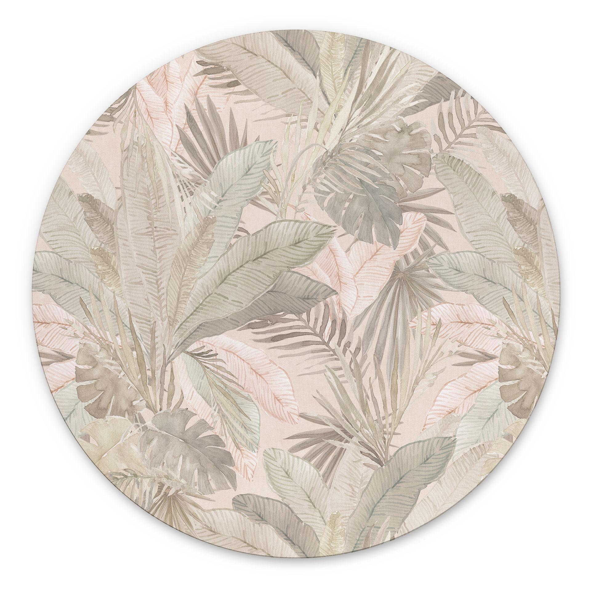 Billede af tropiske blade i junglen i pastel - Bloomery Decor - rund – print på aluminium