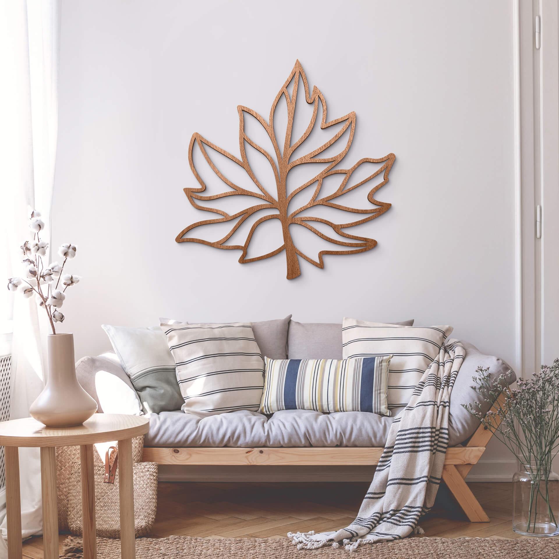Décoration murale en bois placage d'acajou - Feuille d'érable
