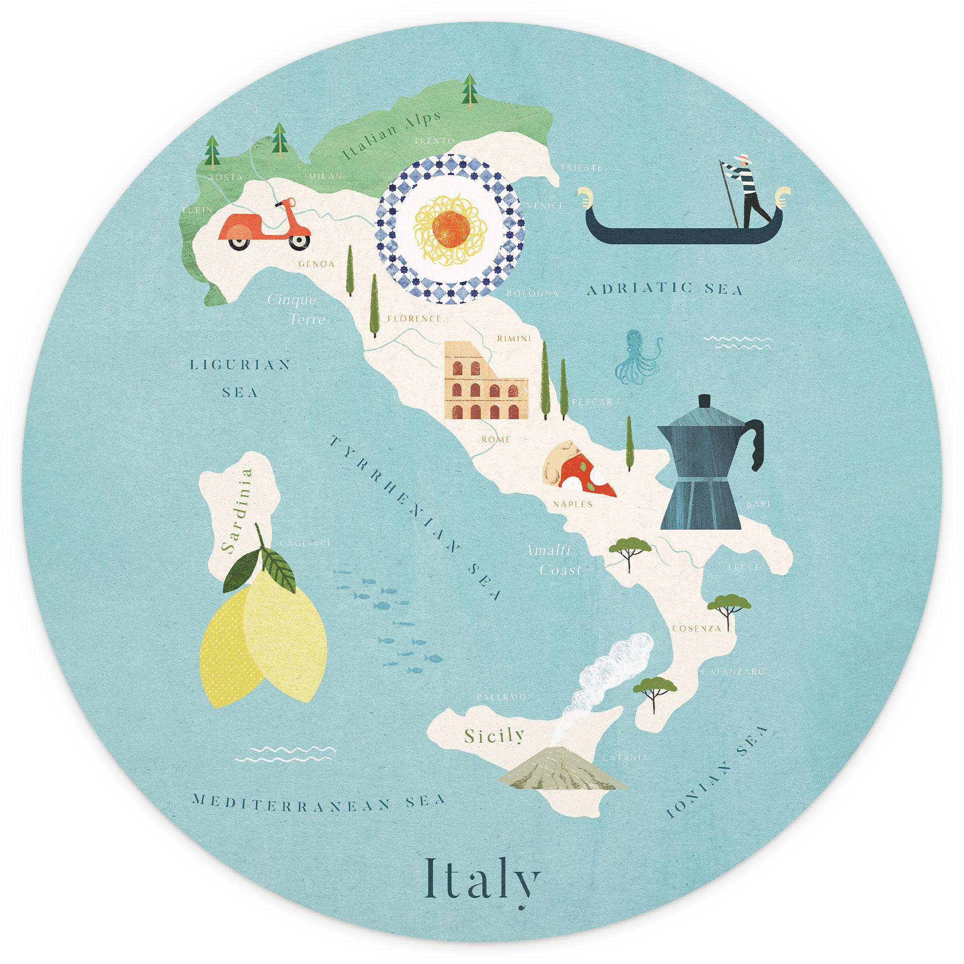 Behangcirkel Kaart van Italië - Rivers - vliesbehang/zelfklevend vliesbehang