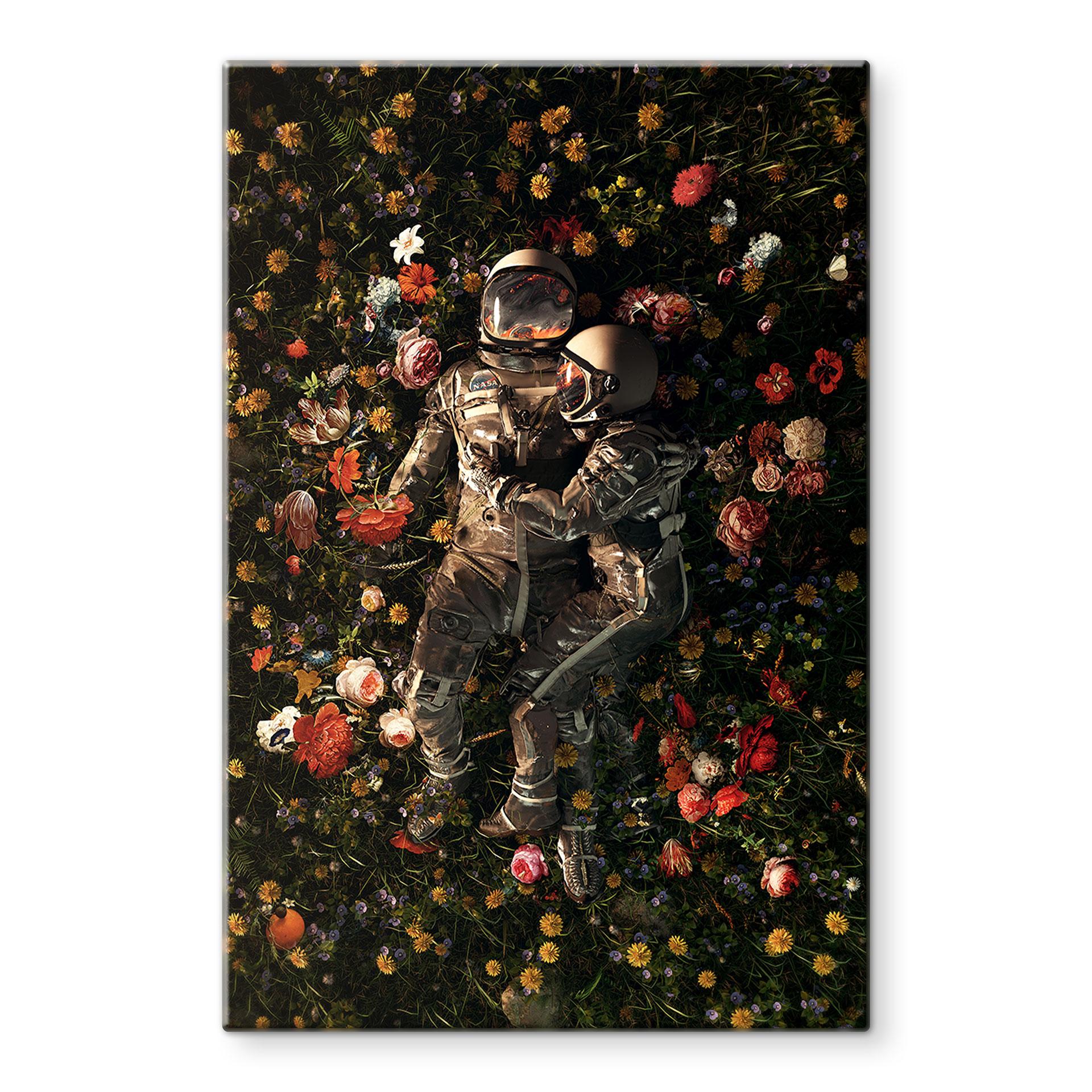 Glasbillede - Astronauter på en blomstereng - Nicebleed