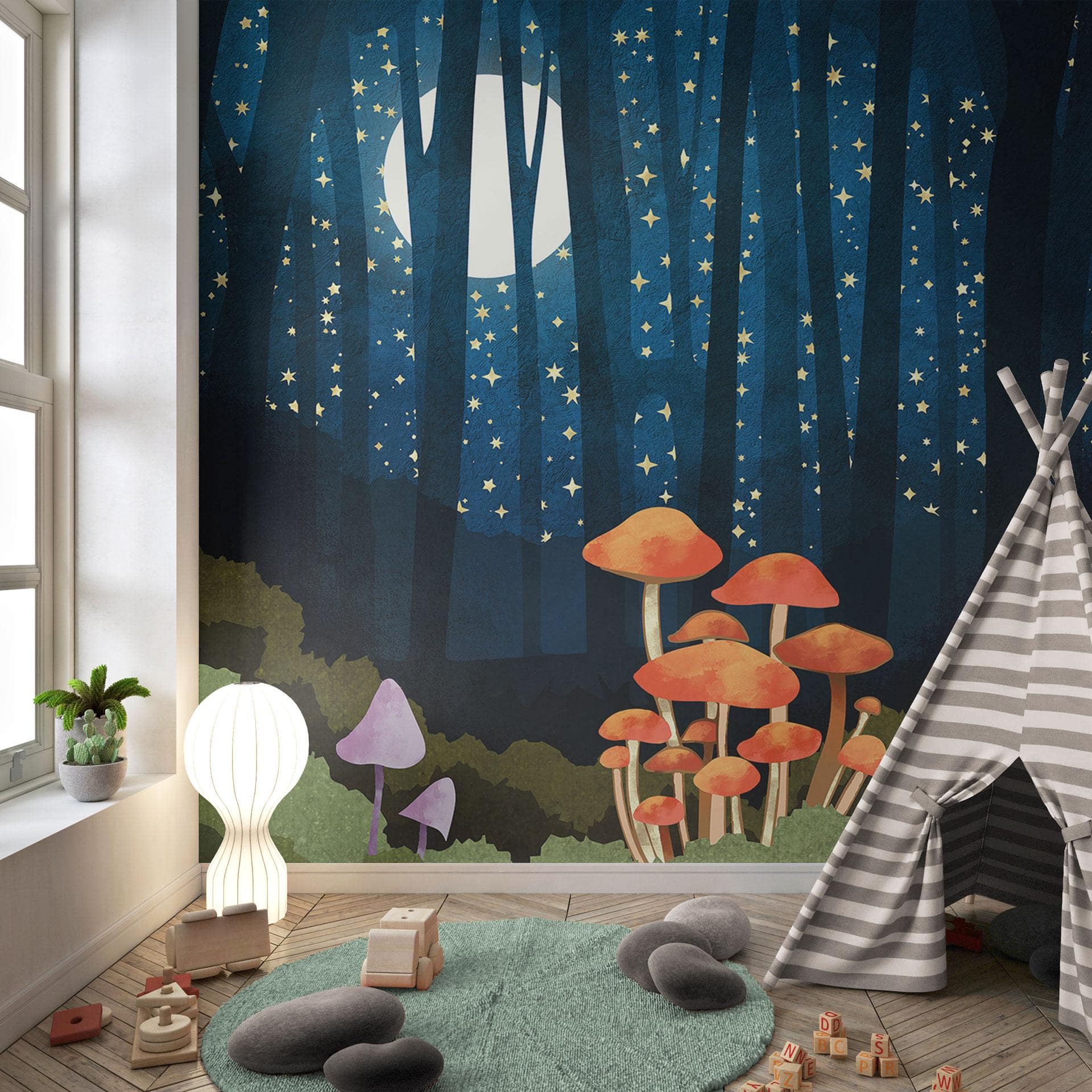 Fototapet Skov og stjerner om natten - SpaceFrog Designs