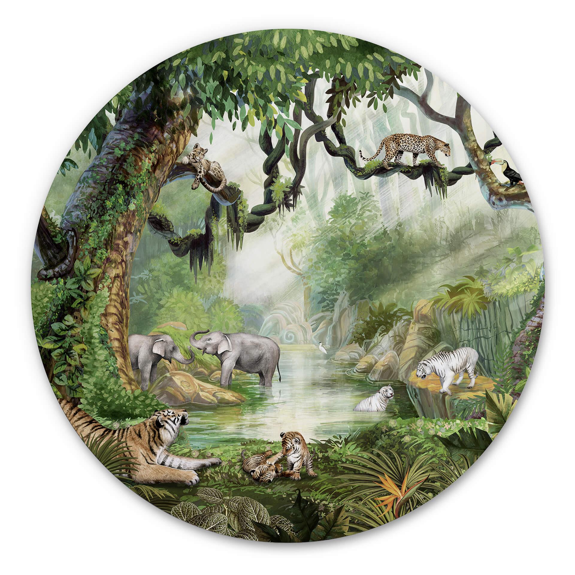 Tableau sur alu-Dibond rond Kikki Belle - Chats de la jungle
