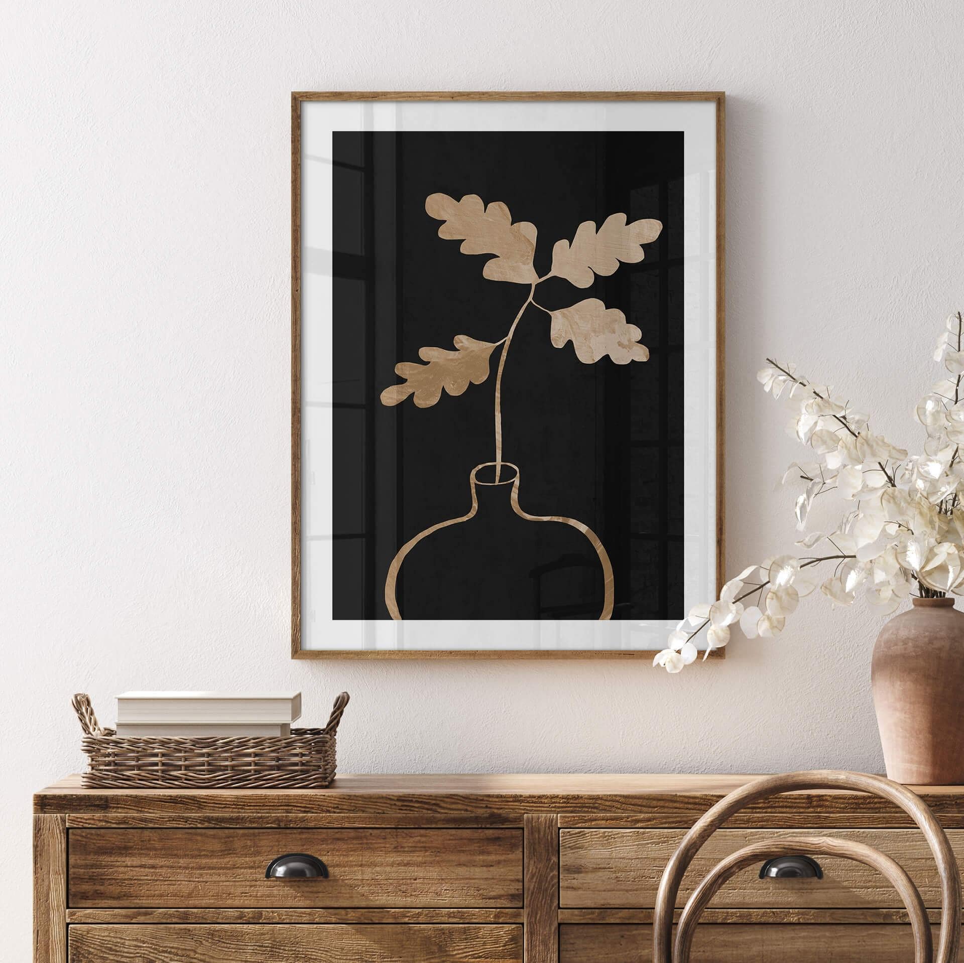 Poster 1X Studio - Gouden Bloemen in een Vaas - Abstract