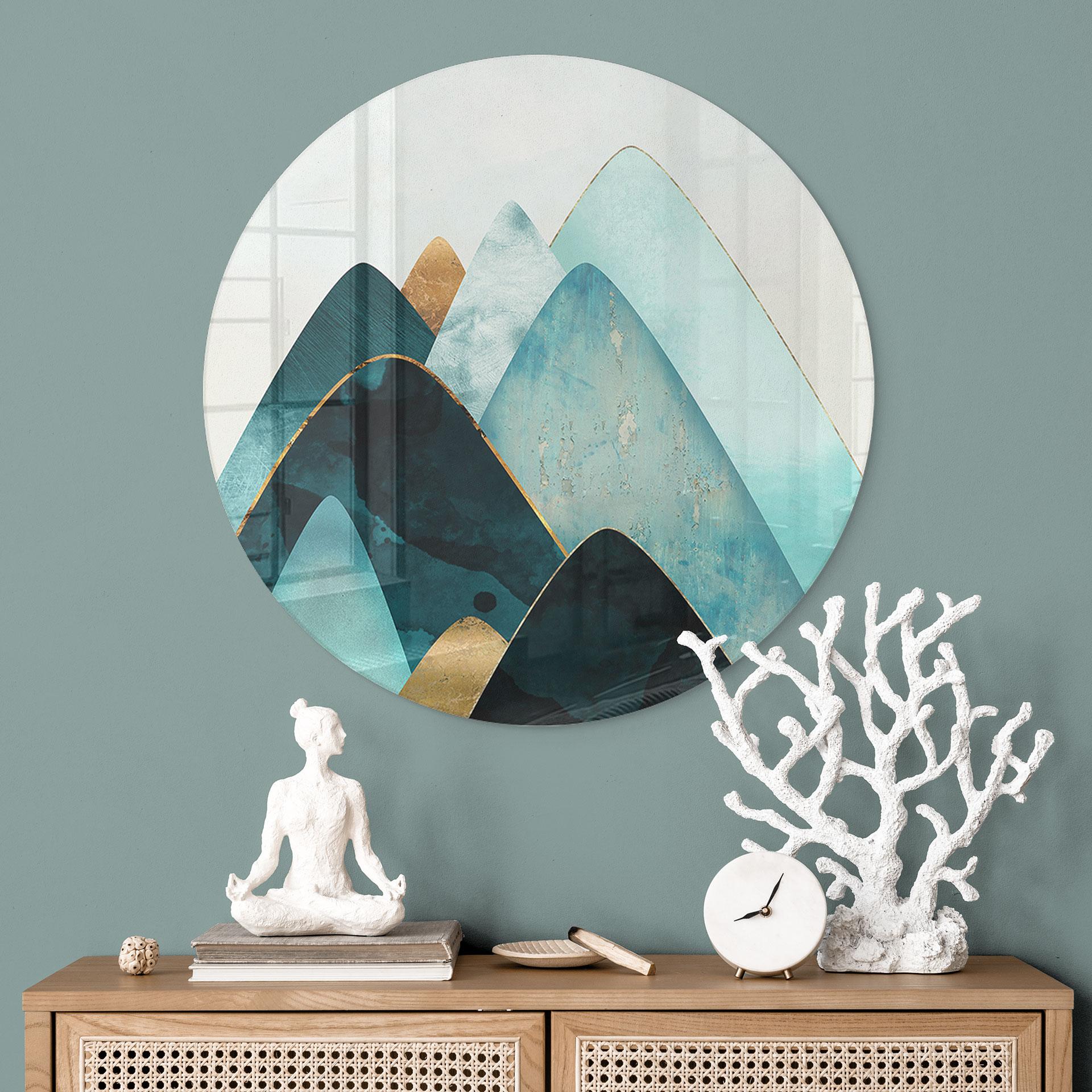 Glasbillede - Abstrakte bjerge i guld og blå - SpaceFrog Designs