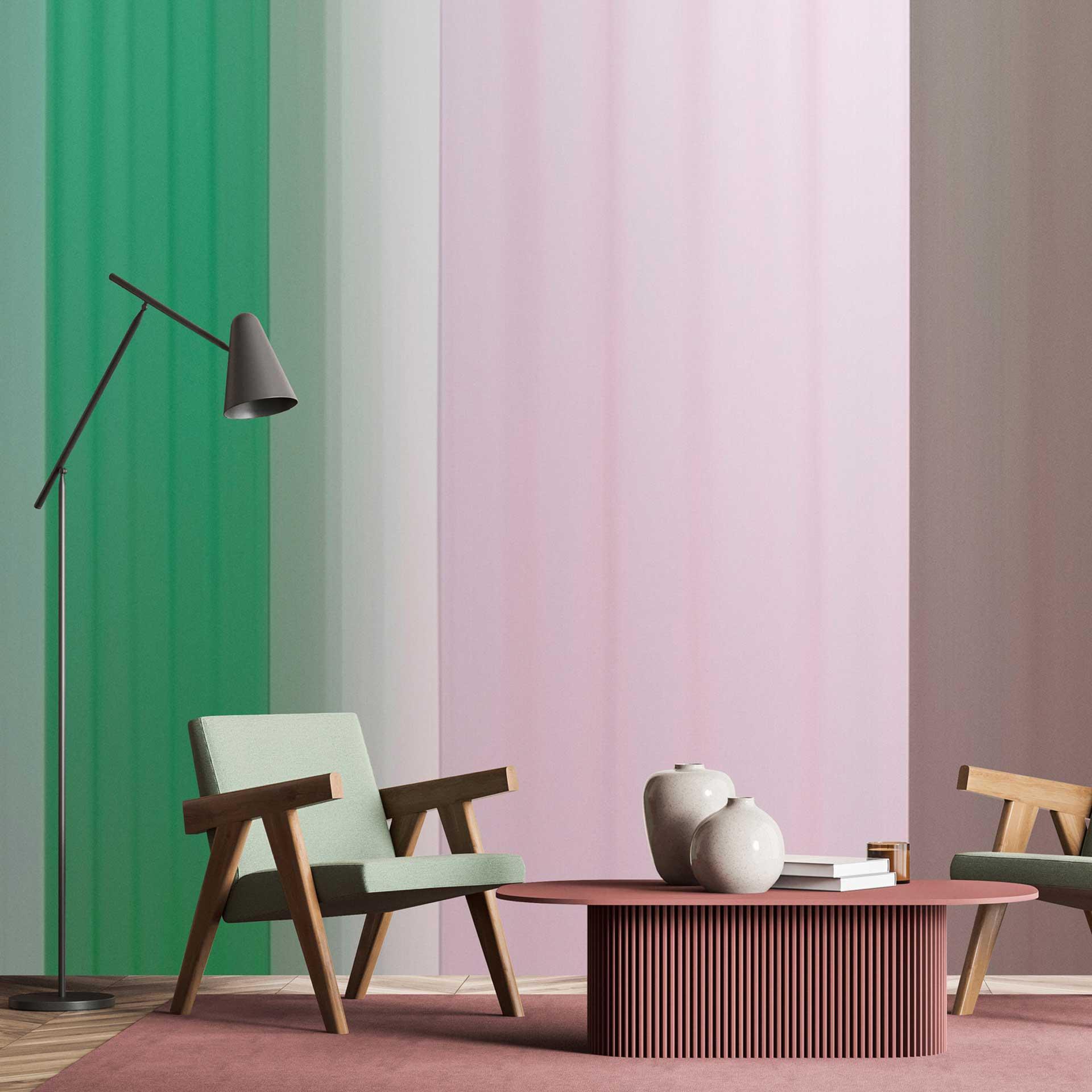 Stribet tapet i pastelfarver fototapet grøn, rosa, taupe - non-woven tapet
