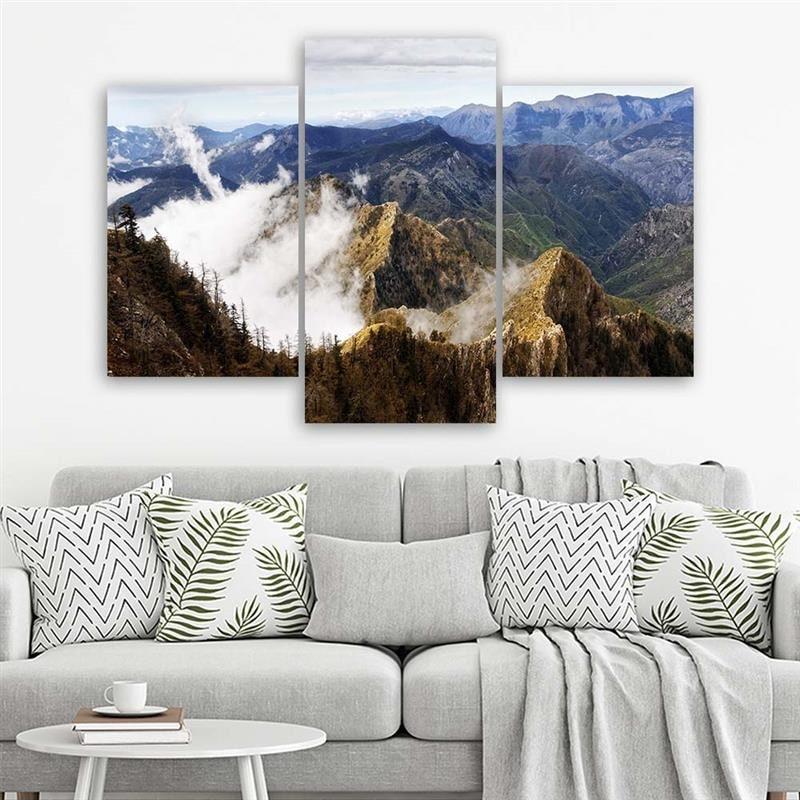 3-delige canvas print, berglandschap mist natuur