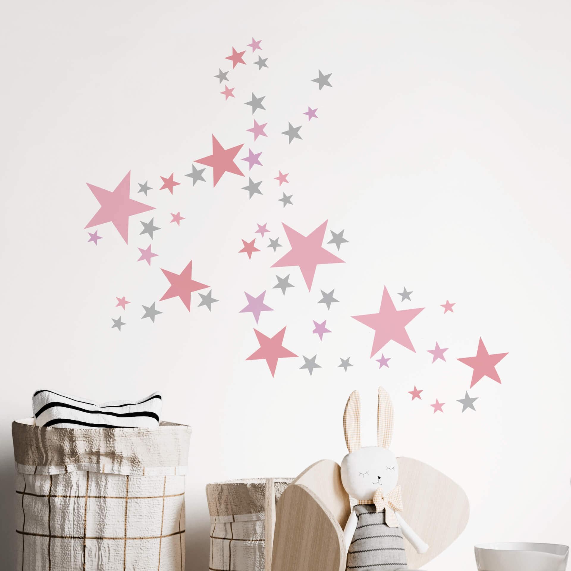 Wallsticker - Stjernesæt, pastelrosa og grå
