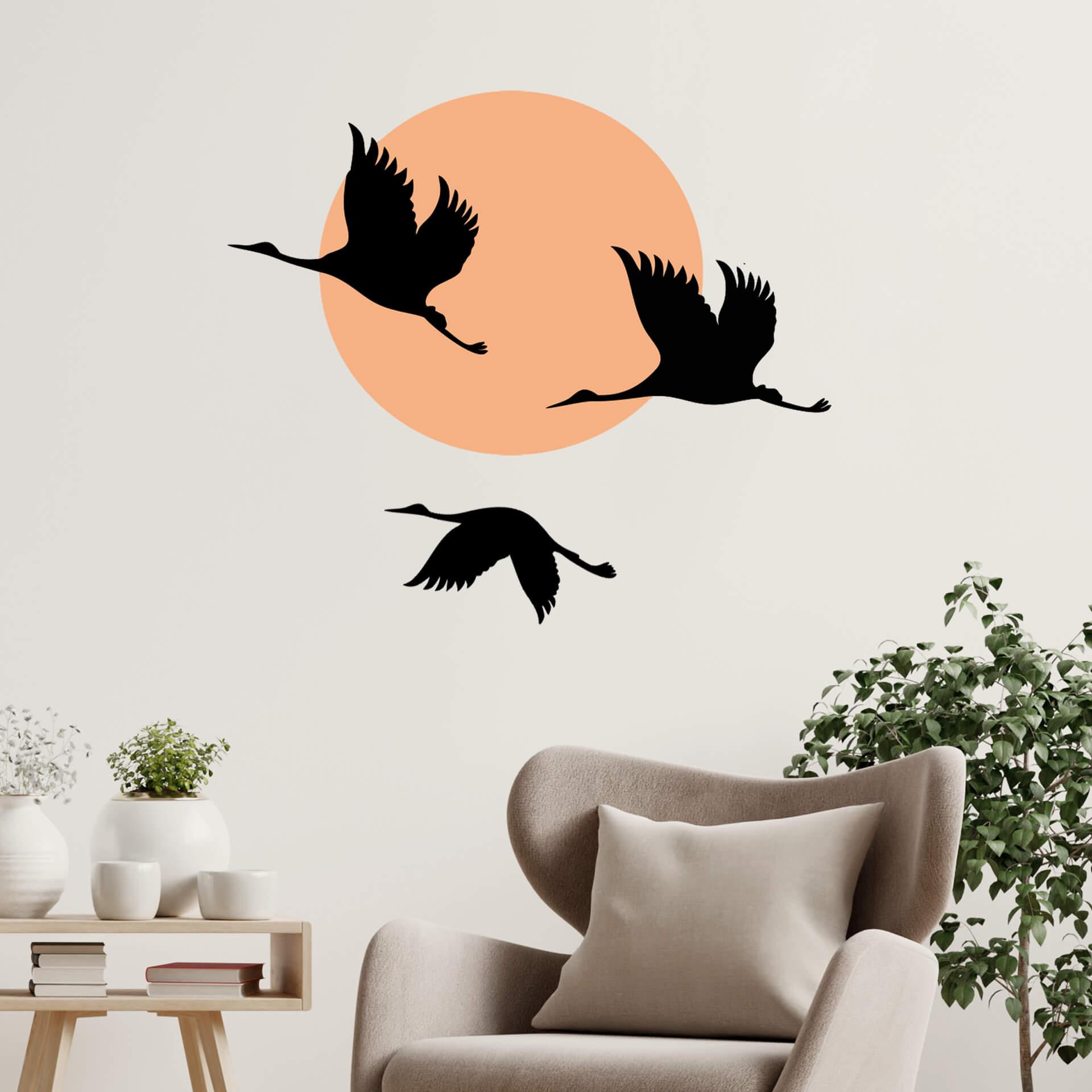 Kraanvogels bij Zonsondergang - Muursticker in Japandi Stijl