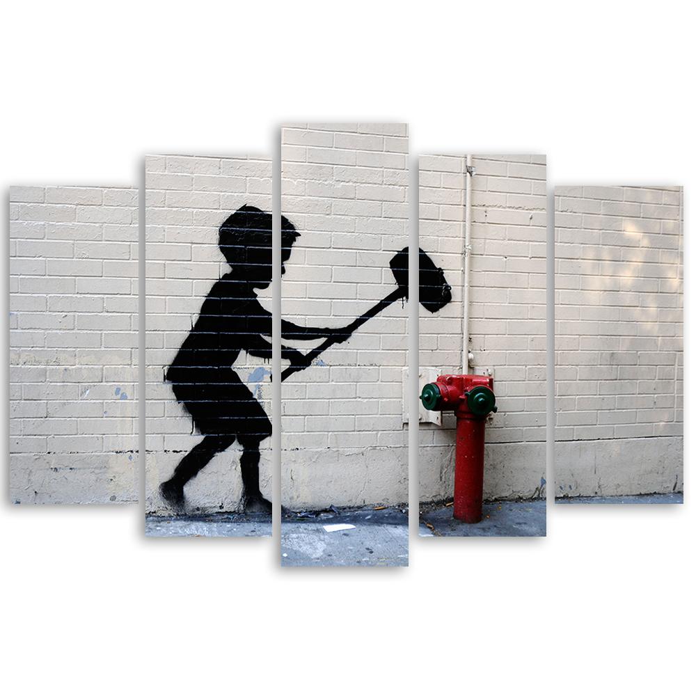 5 stykke lærredstryk, Banksy Hammer Boy Street