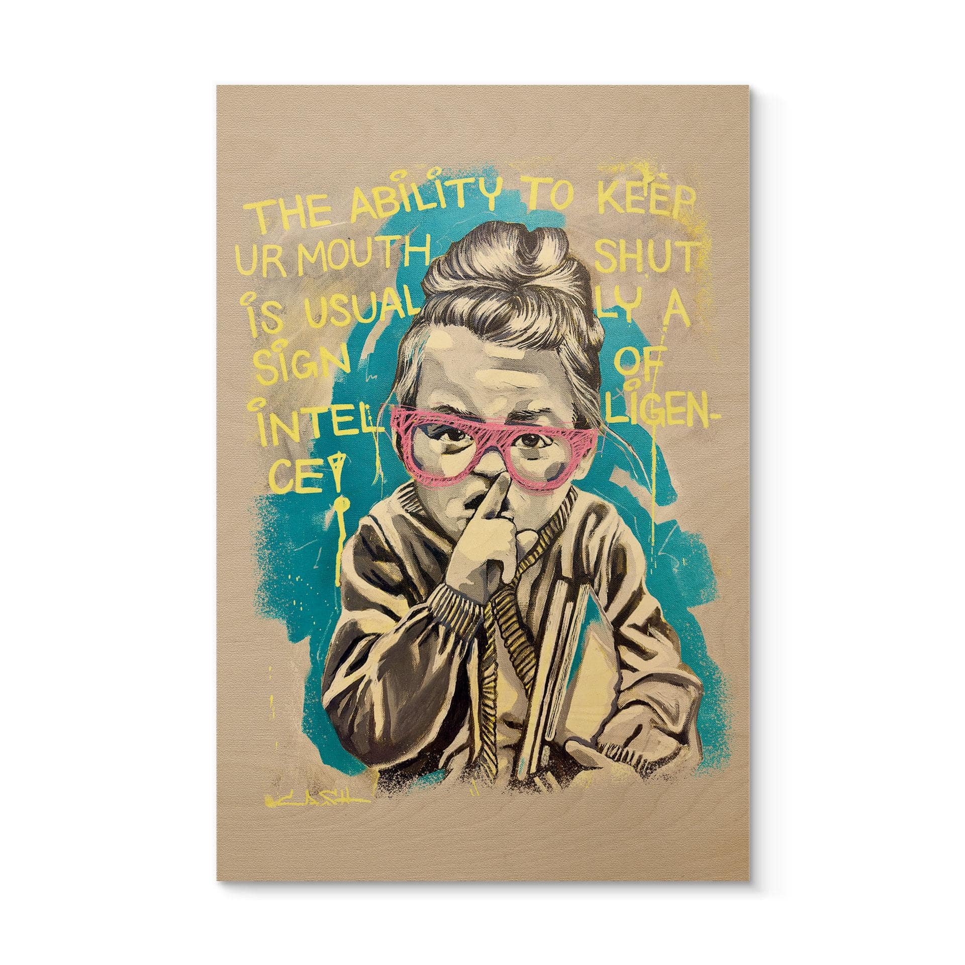 Houten Wanddecoratie Stilte Toont Intelligentie Pop Art - Habib