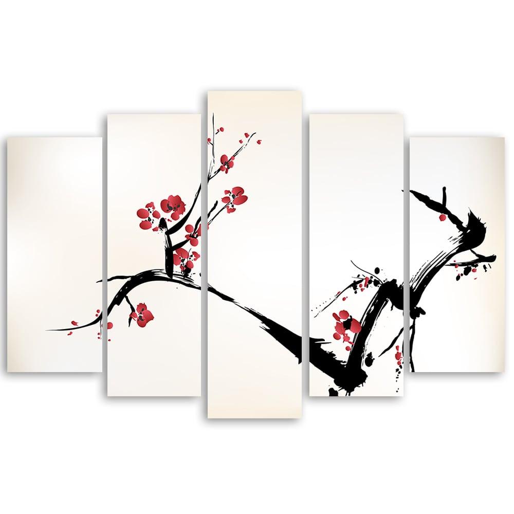 5 stykke lærredsprint Cherry Blossom Japan Nature
