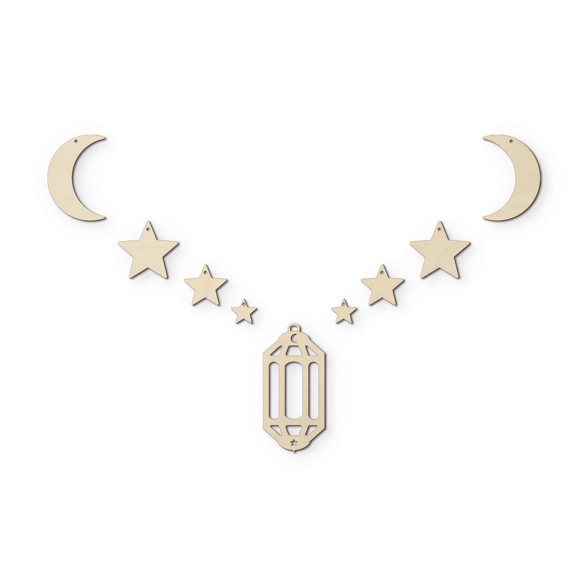 Decoro in legno Ramadan Set - Luna stelle lanterna