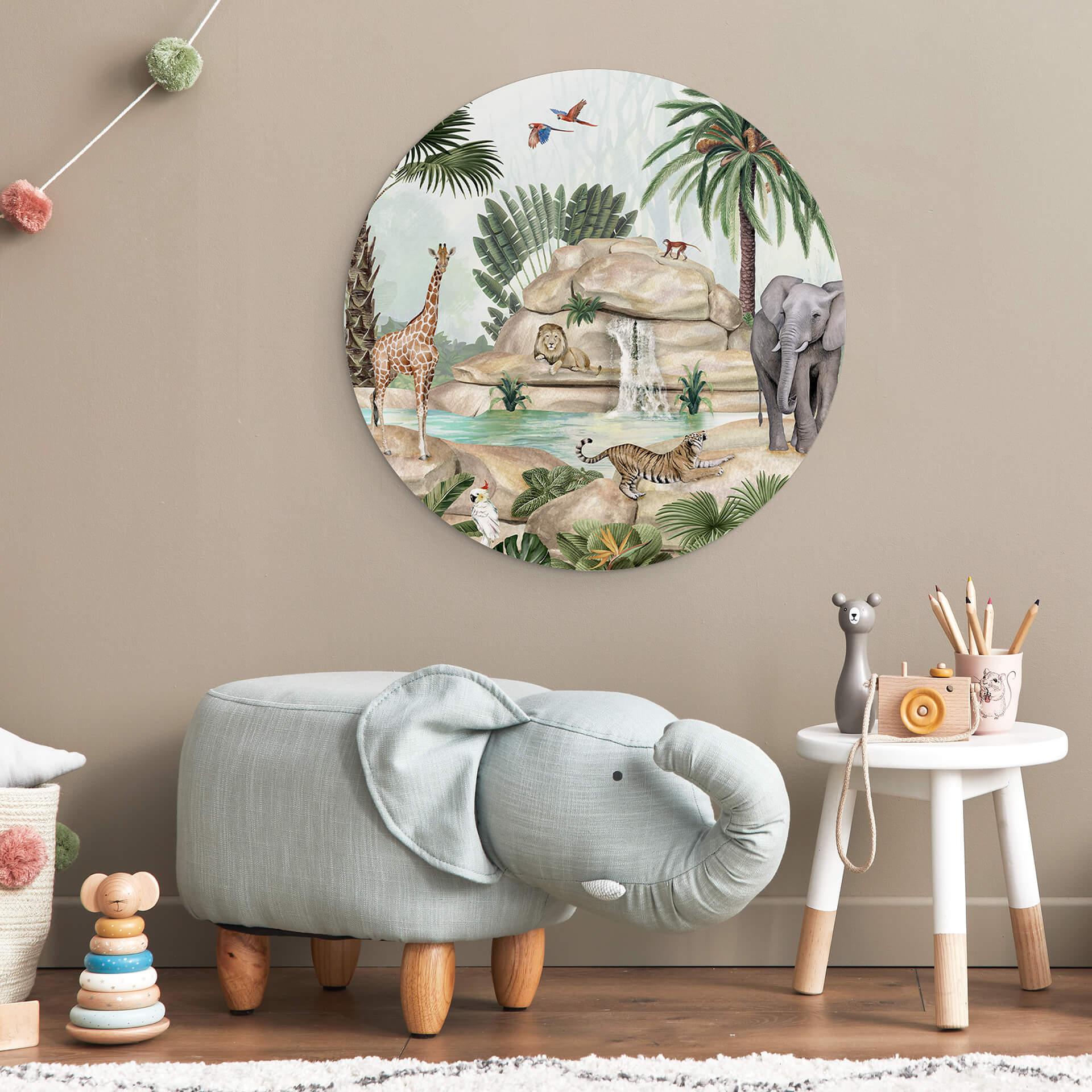 Kinderzimmer Wandbild Kikki Belle - Dschungel Paradies - Alu-Dibond Rund