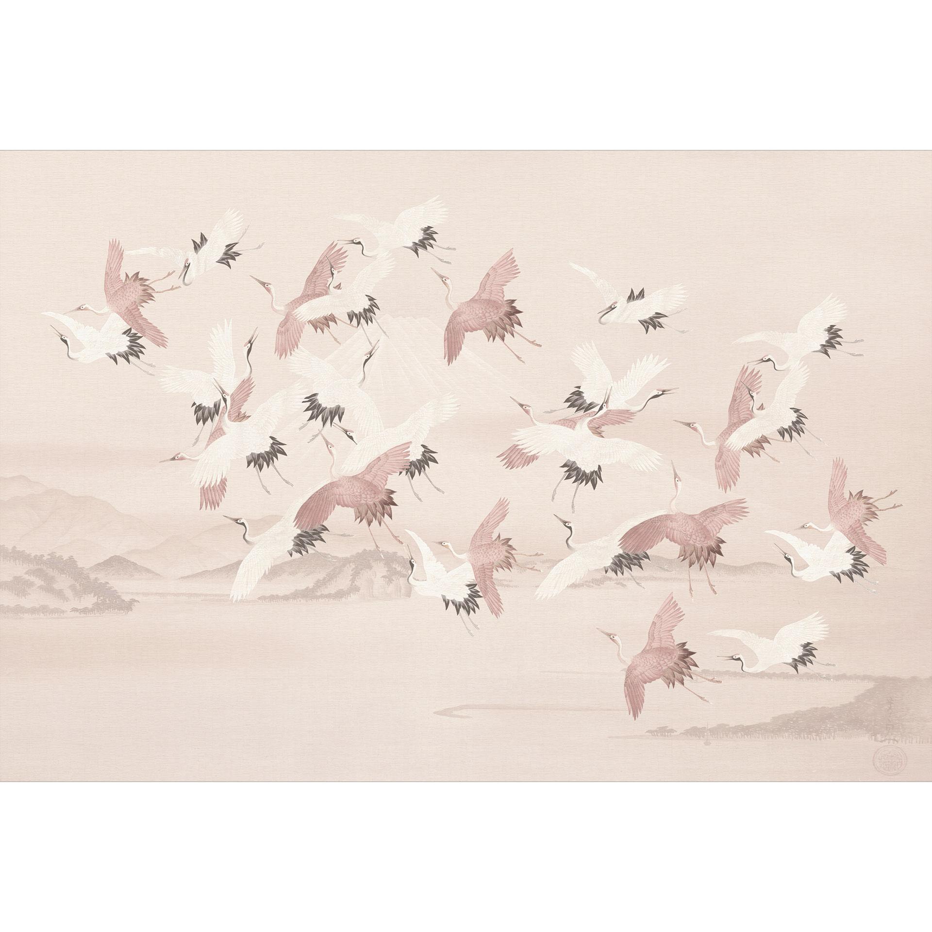 Vogel Fotobehang Kraanvogels boven het meer - Bloomery Decor