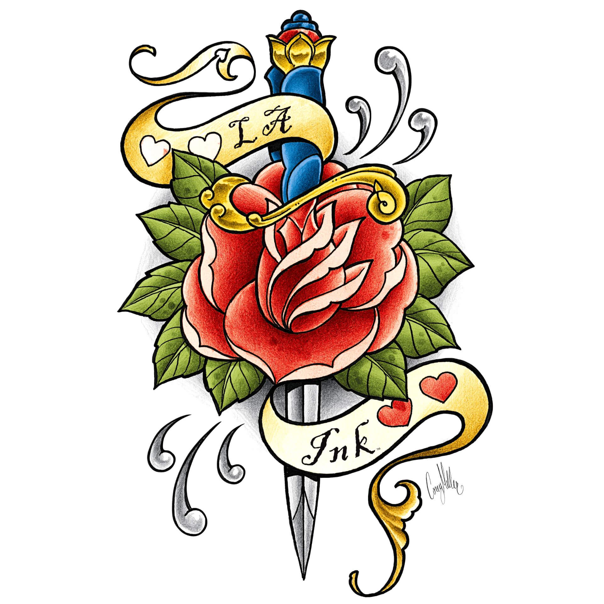 Fensterbild LA Ink Dolch mit Rose