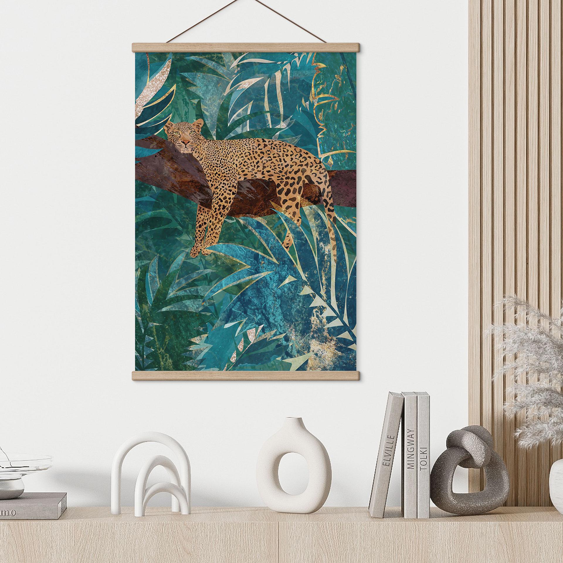 Tekstil plakat leopard i smaragdgrøn jungle - Manovski