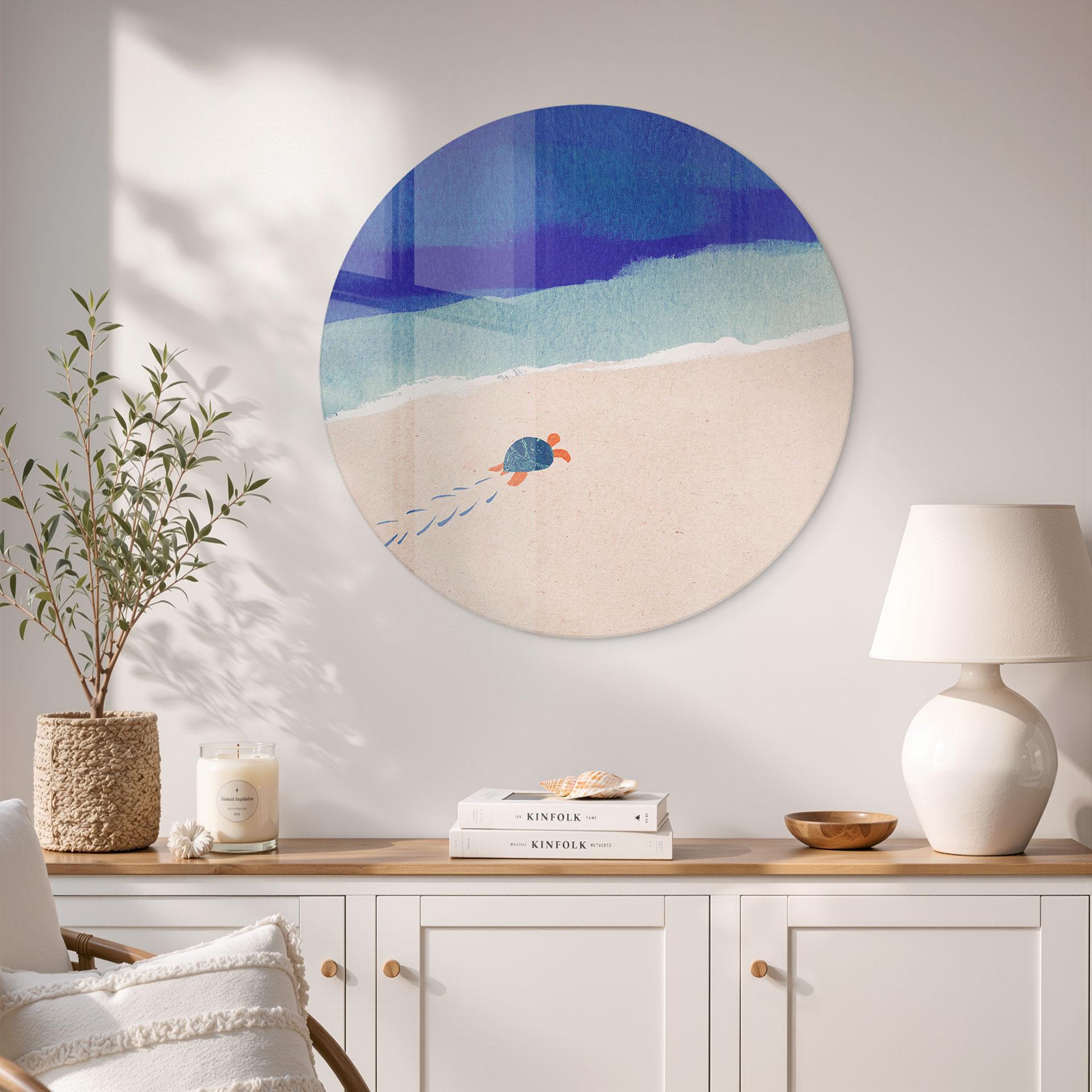Glas billede Lille skildpadde ved havet - Rivers - Rund