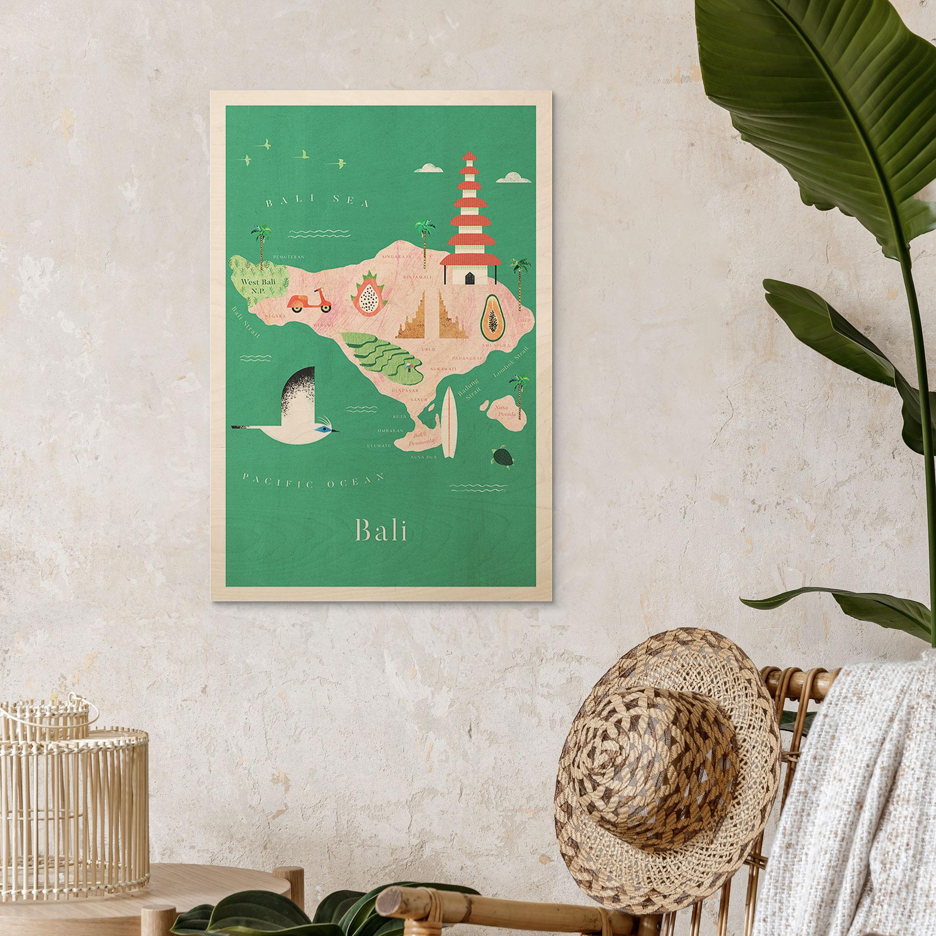 Træplakat Kort over Bali - Rivers