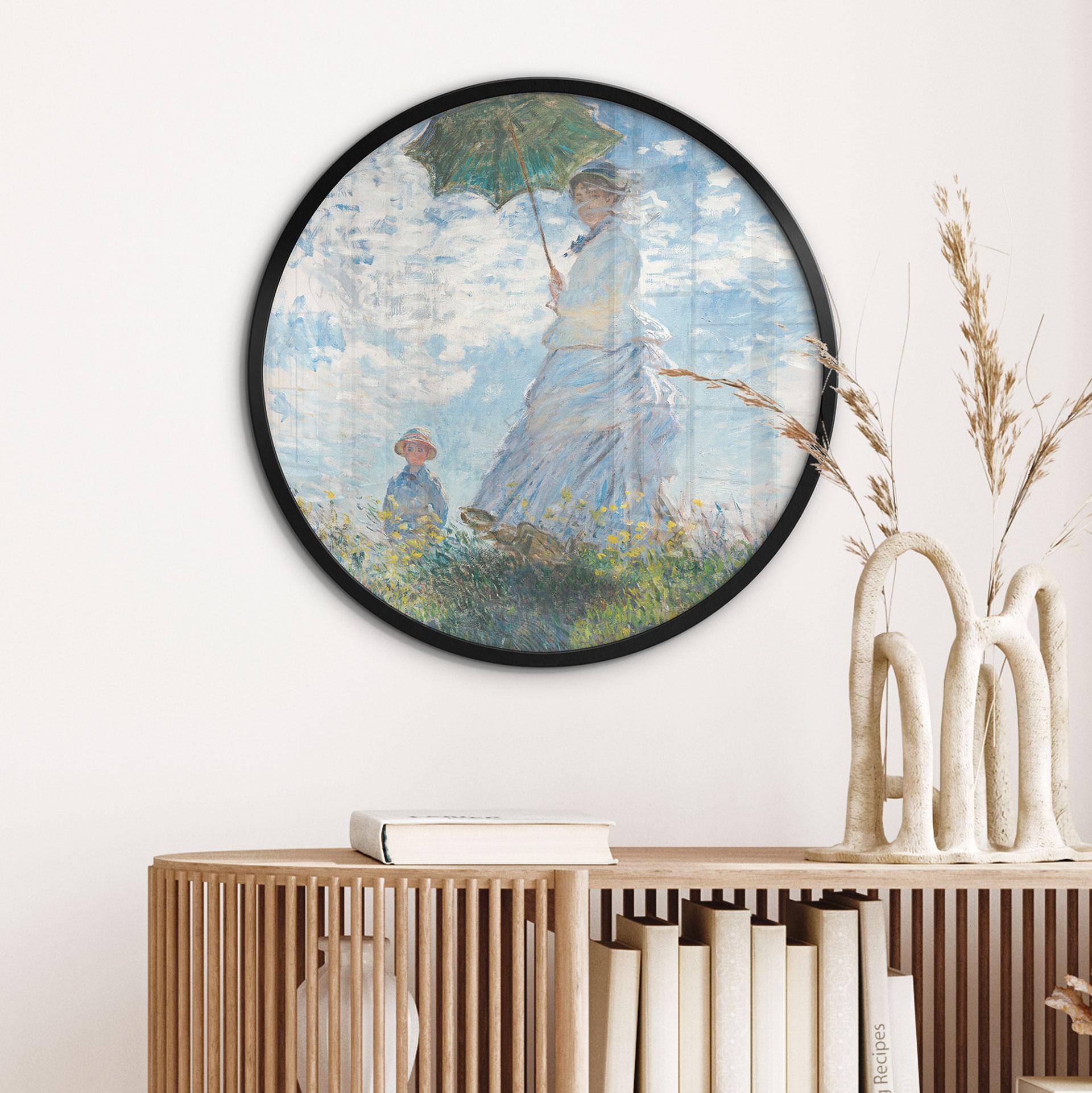 Plakat Monet - Kvinde med parasol - Madame Monet og hendes søn - Rund