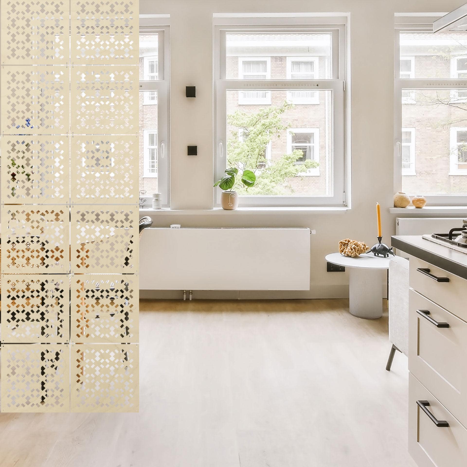 Rumdeler, skillevæg geometrisk mønster - poppeltræ
