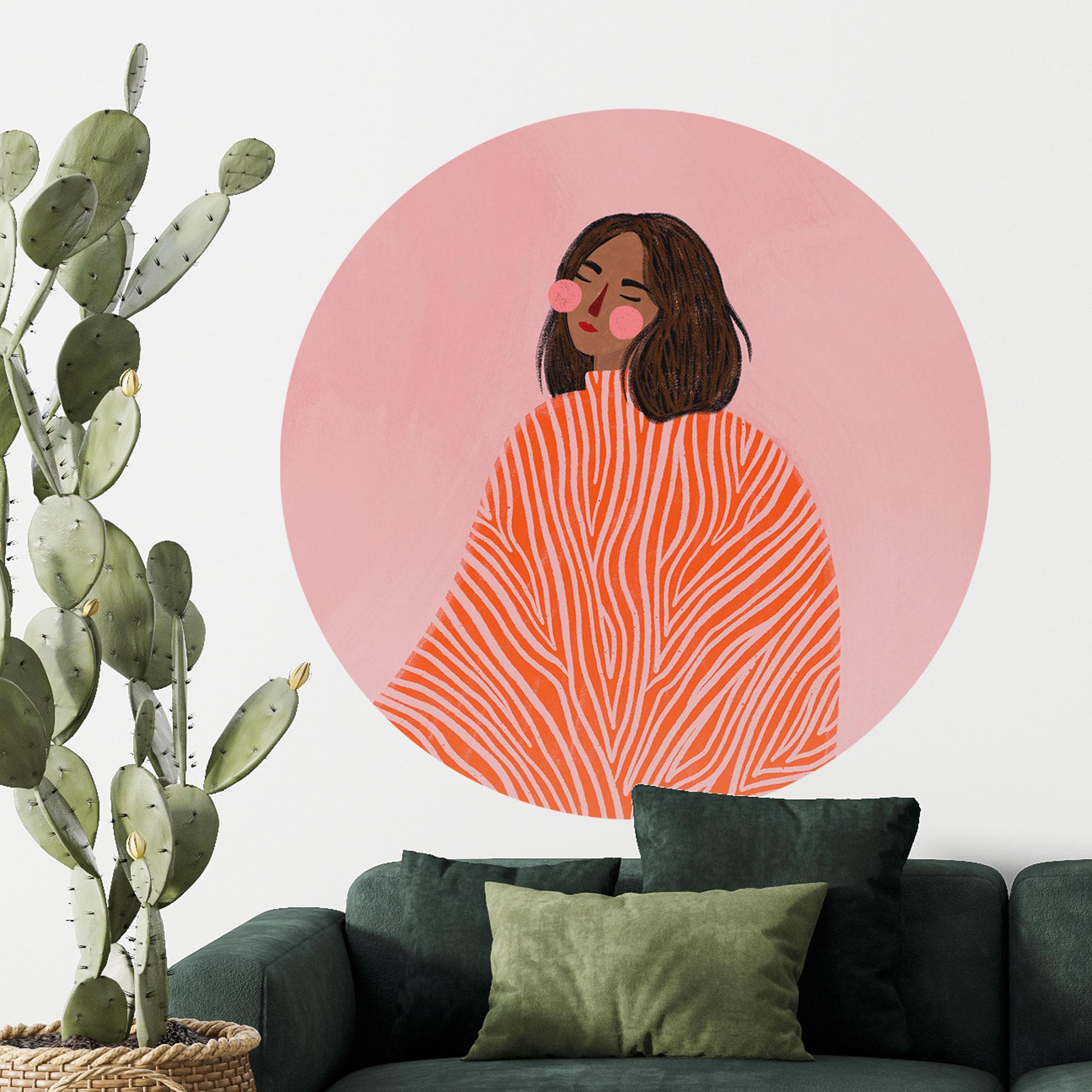 Wallsticker kvinde med orange tæppe - Müller - Round
