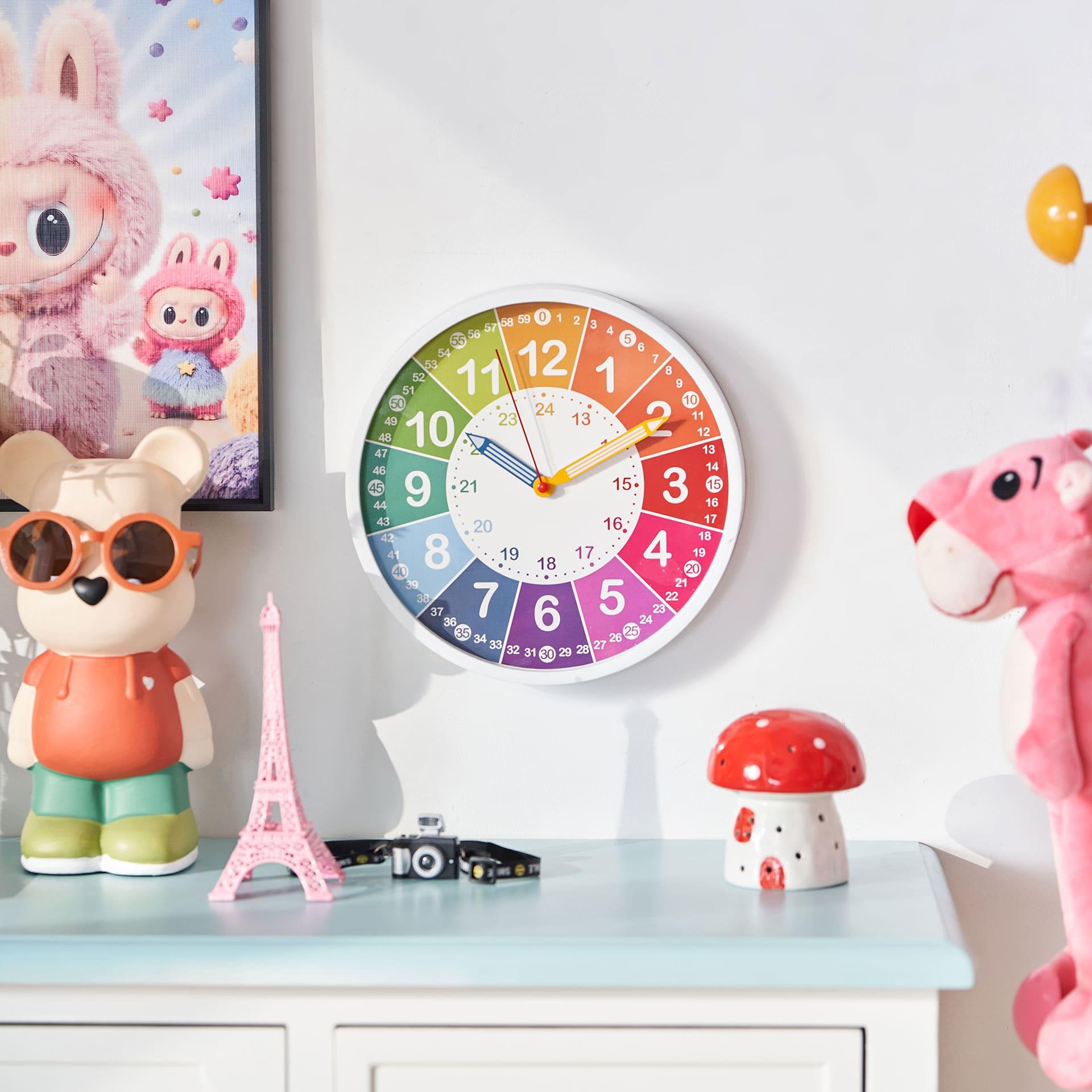 Lernuhr für Kinder Regenbogen | Wanduhr mit Lernzifferblatt | bunt, Ø25cm