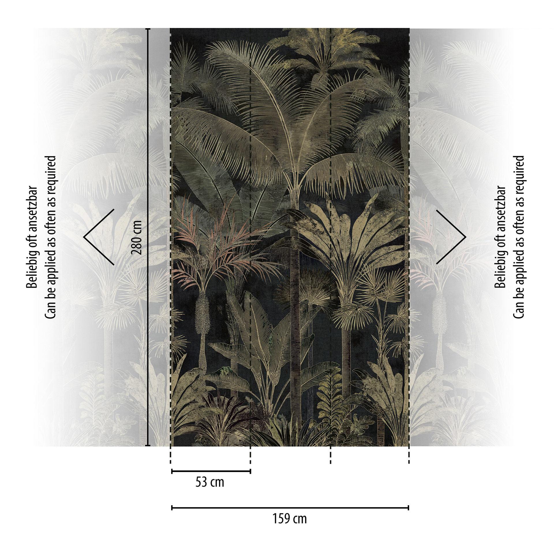 Fotobehang palmbomen jungle uitzetbaar zwart groen 159x280 cm Vliesbehang