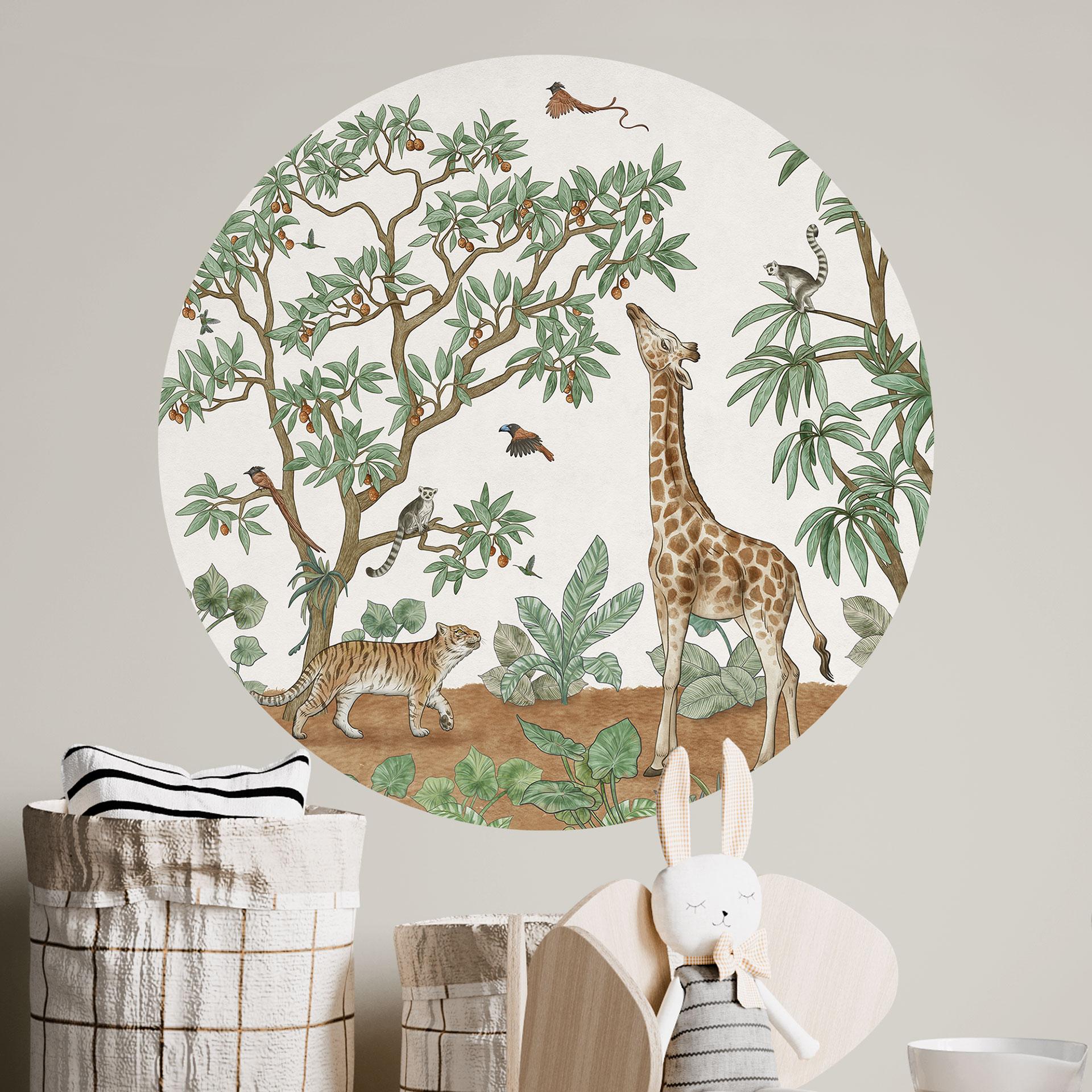 Wallsticker børneværelse - Skjulte objekter jungledyr - Kikki Belle - Rund