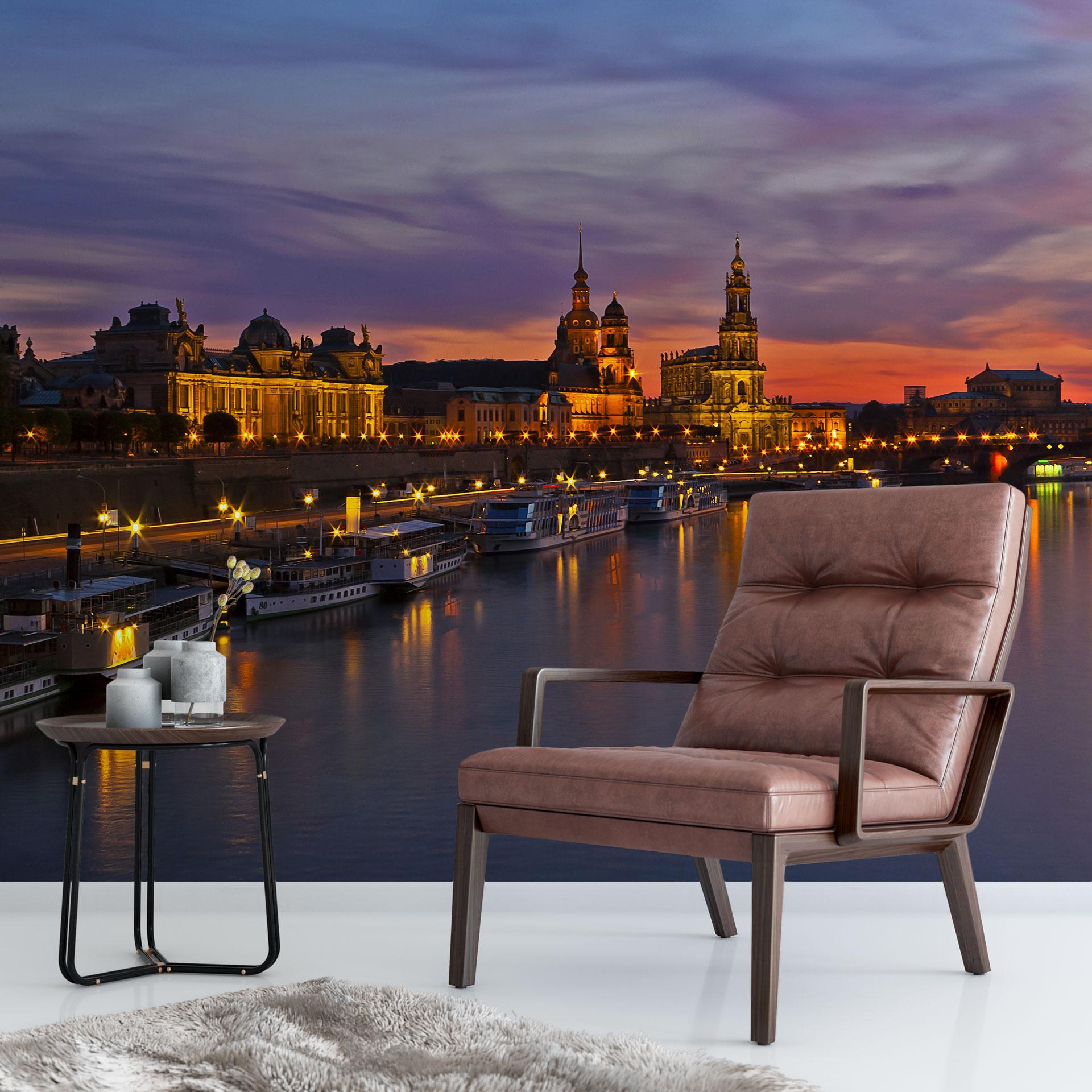 Fototapet Dresden i nattelys - 384x260 cm